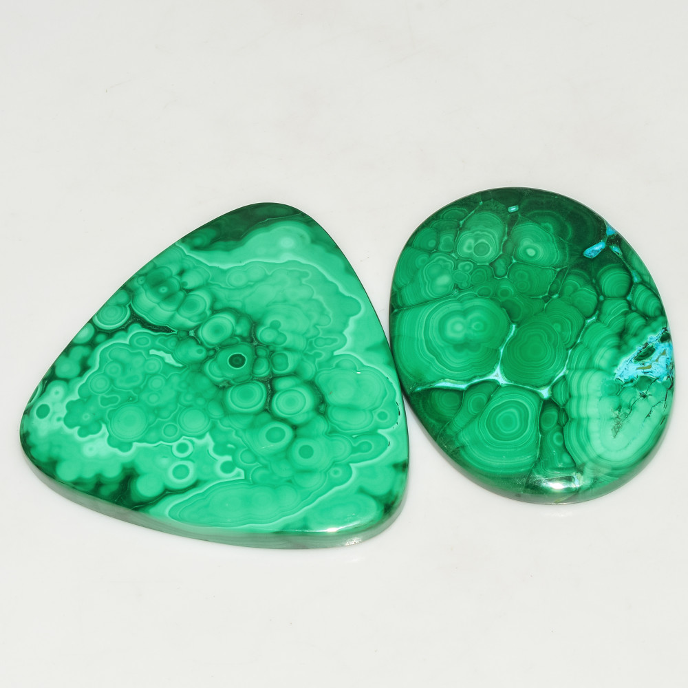 Image of 2Pcs 340Cts Natural Green Malachite Cabochon Lot Gemstone Healing Crystals Mix Shapes and Sizes 50x50 48x35mm #18063