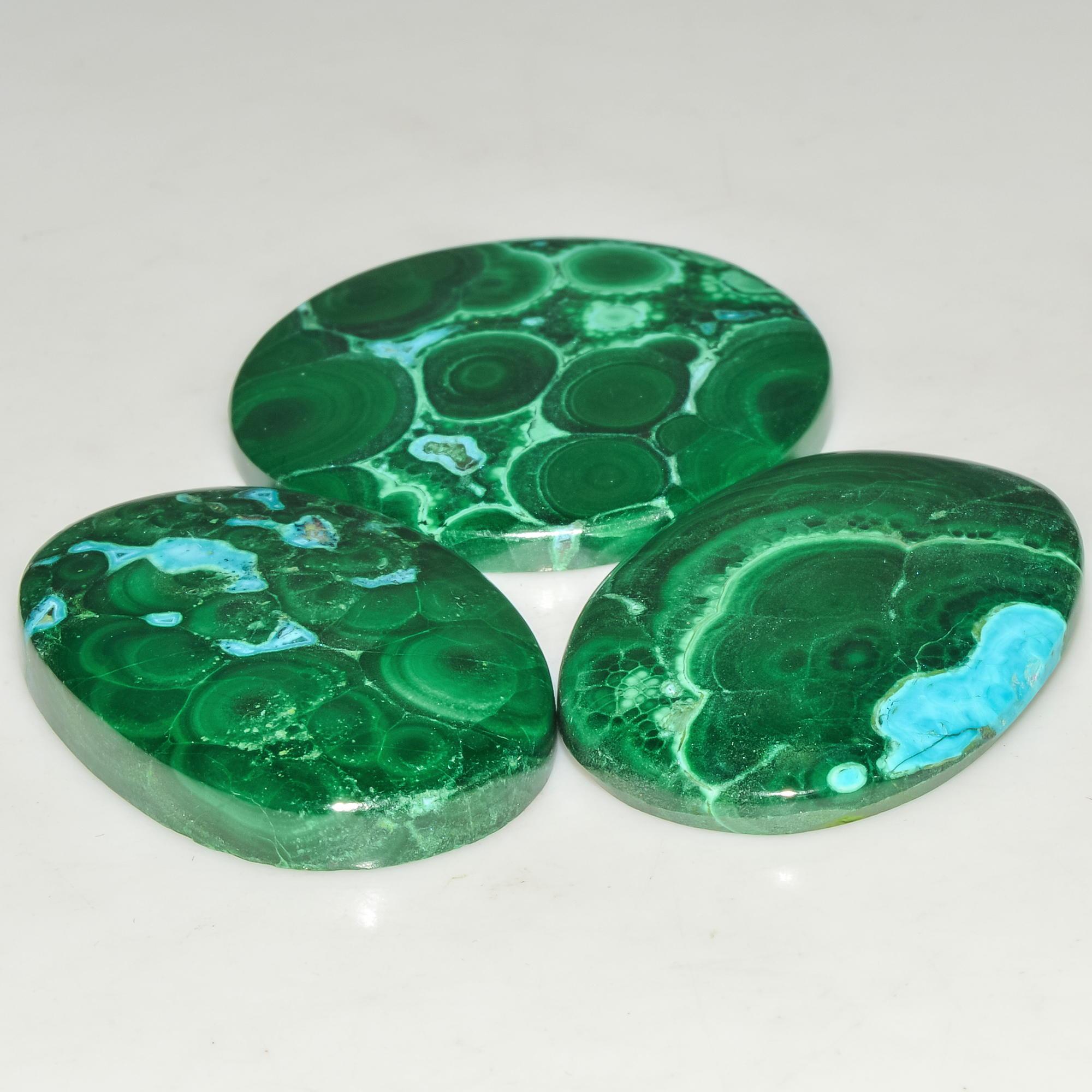 3Pcs 200Cts Natural Green Malachite Cabochon Lot Gemstone Healing Crystals Mix Shapes and Sizes 35x22 34x34 mm 18064