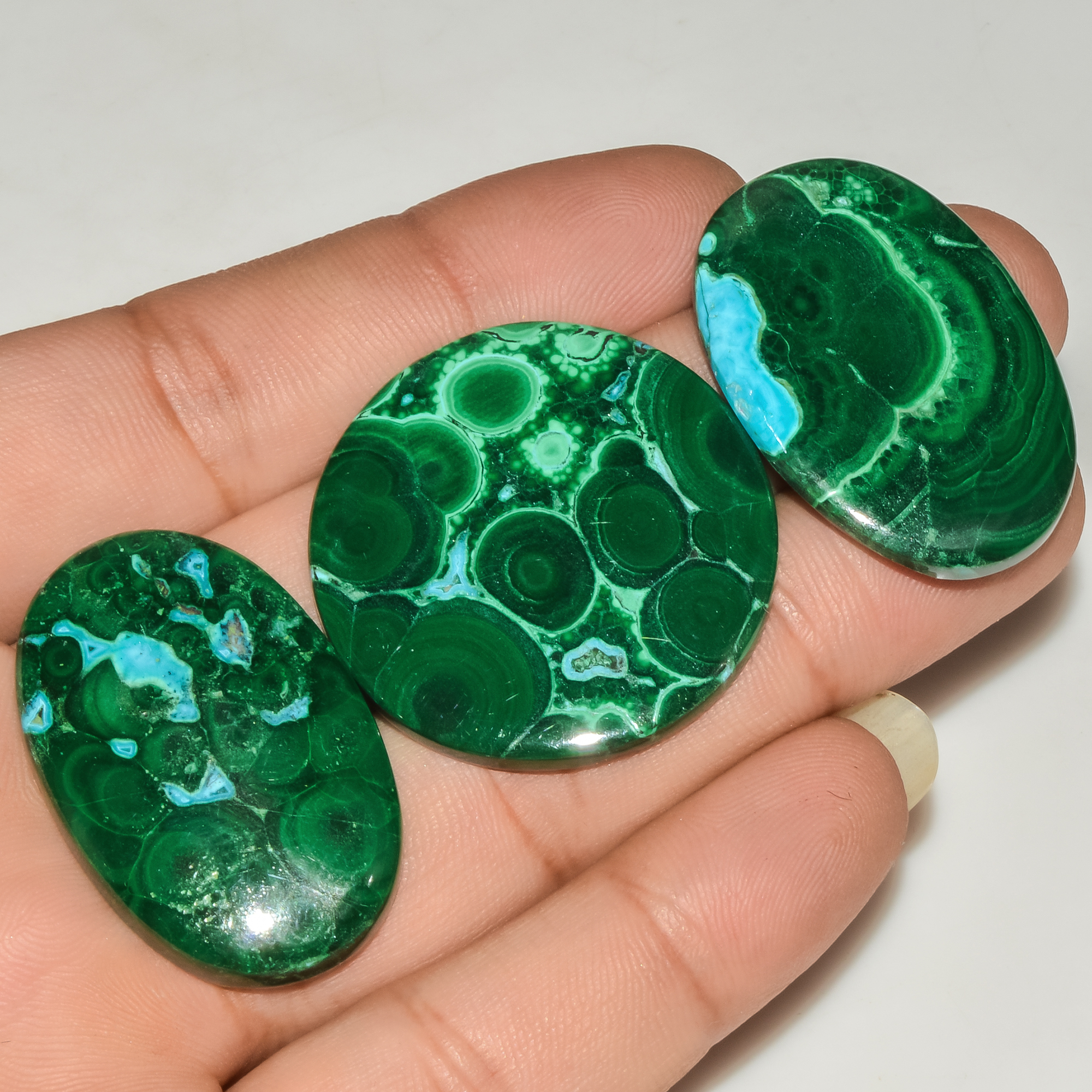 3Pcs 200Cts Natural Green Malachite Cabochon Lot Gemstone Healing Crystals Mix Shapes and Sizes 35x22 34x34 mm 18064