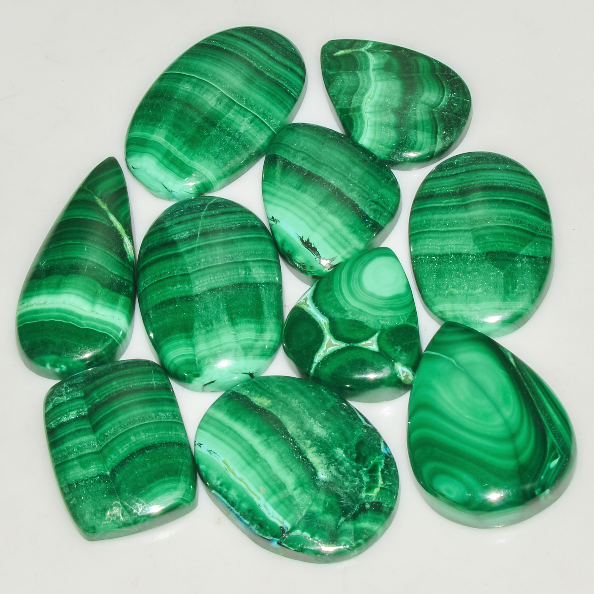 10Pcs 254Cts Malachite Gemstone Lot Natural Crystal For Healing and Reiki 30x14 18x15mm 18067