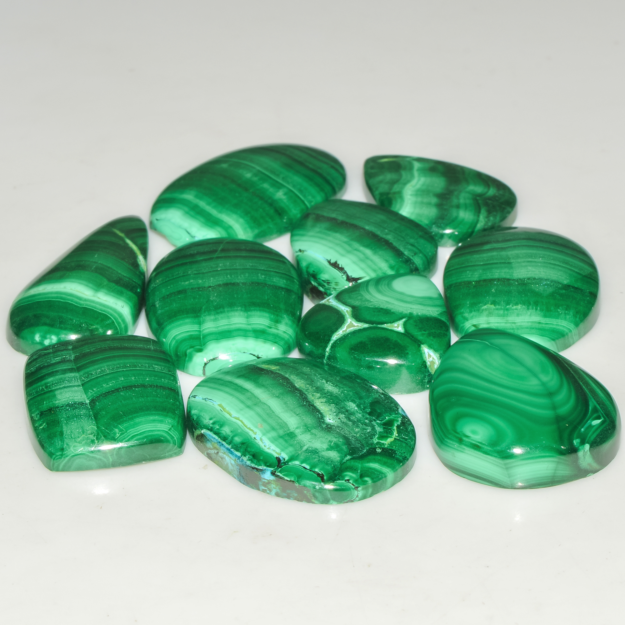 10Pcs 254Cts Malachite Gemstone Lot Natural Crystal For Healing and Reiki 30x14 18x15mm 18067