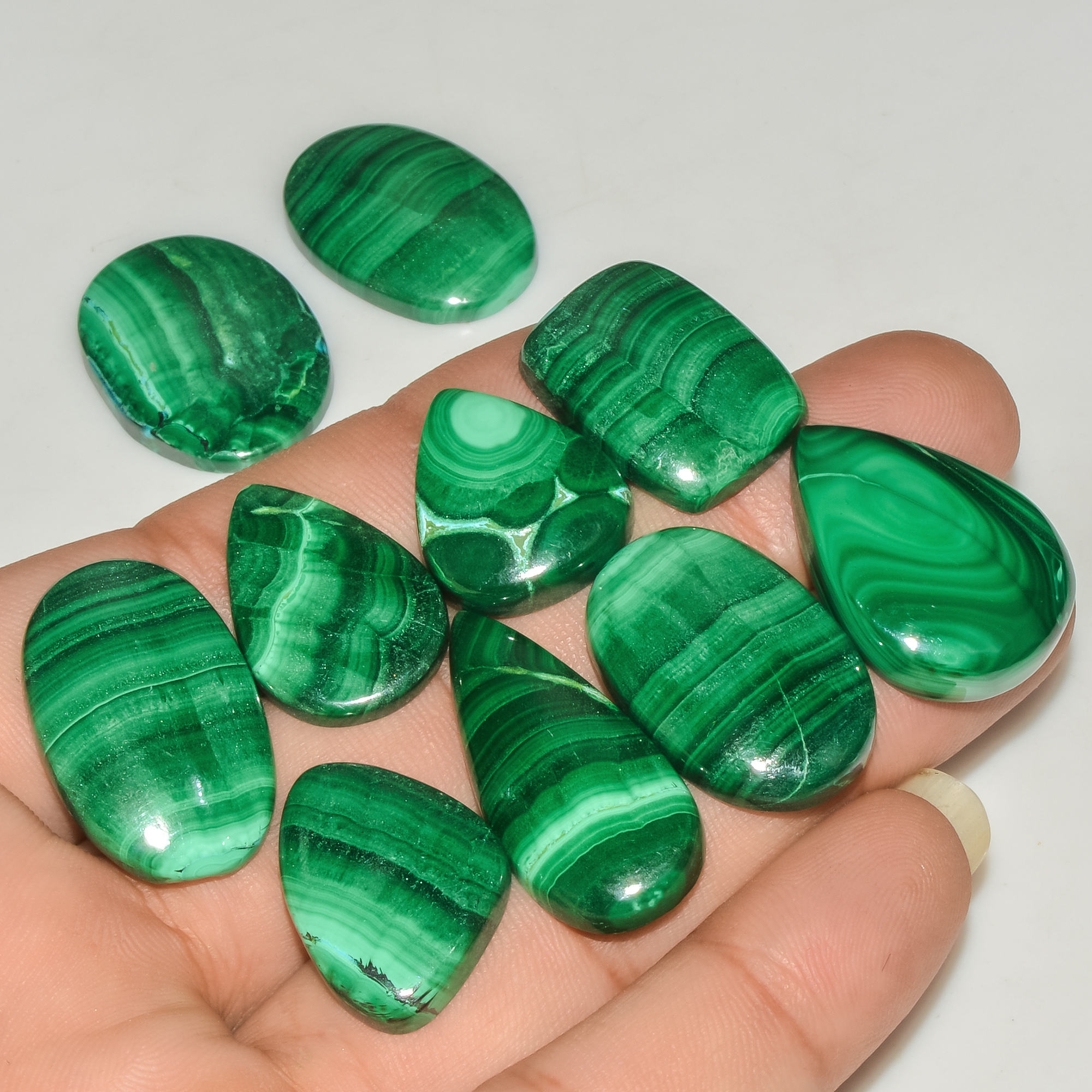 10Pcs 254Cts Malachite Gemstone Lot Natural Crystal For Healing and Reiki 30x14 18x15mm 18067