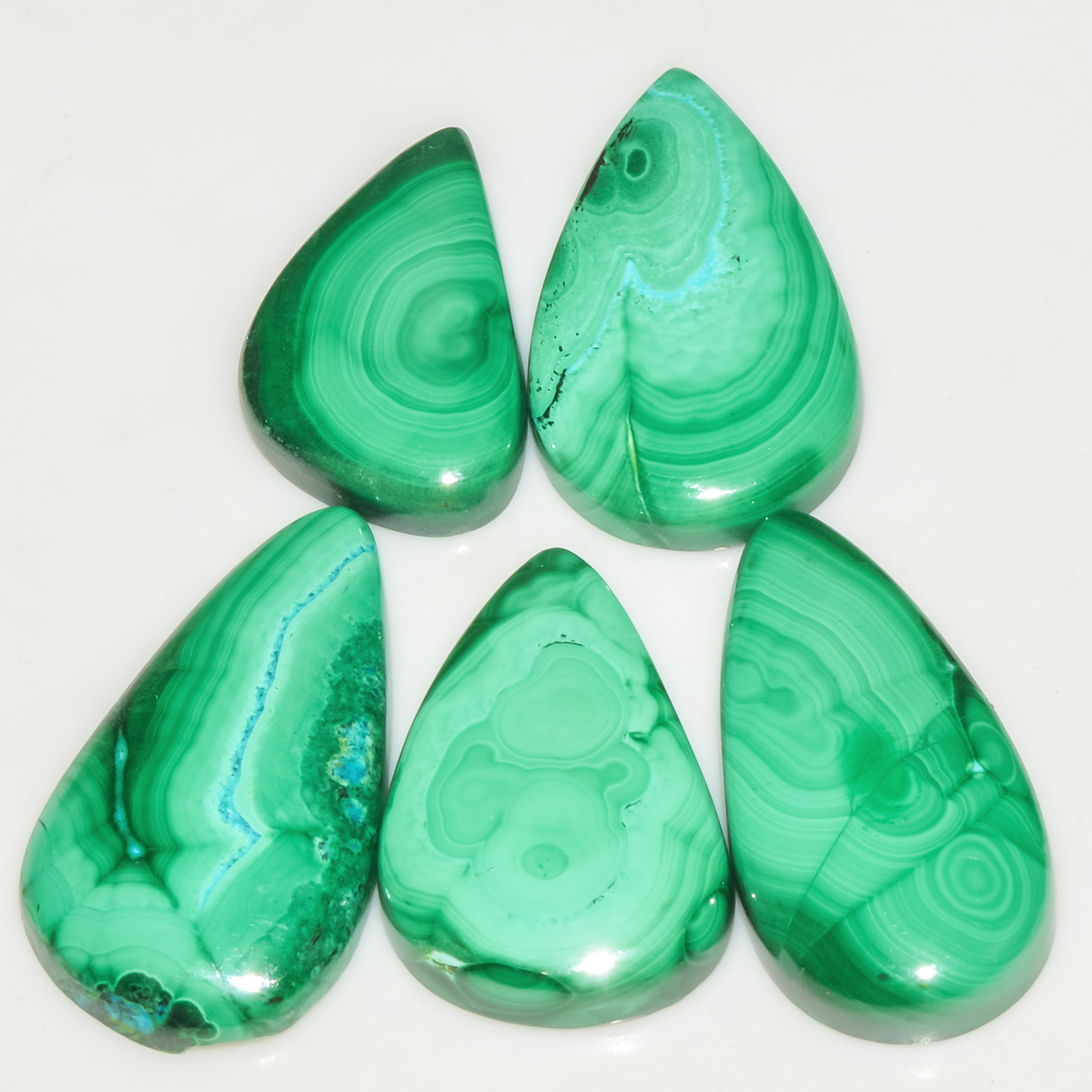 5Pcs 141Cts Malachite Gemstone Lot Natural Crystal For Healing and Reiki 30x16 23x14mm 18068
