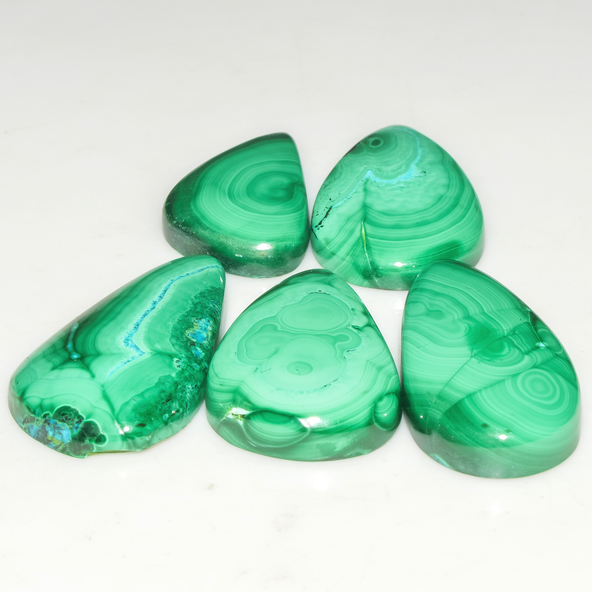 5Pcs 141Cts Malachite Gemstone Lot Natural Crystal For Healing and Reiki 30x16 23x14mm 18068