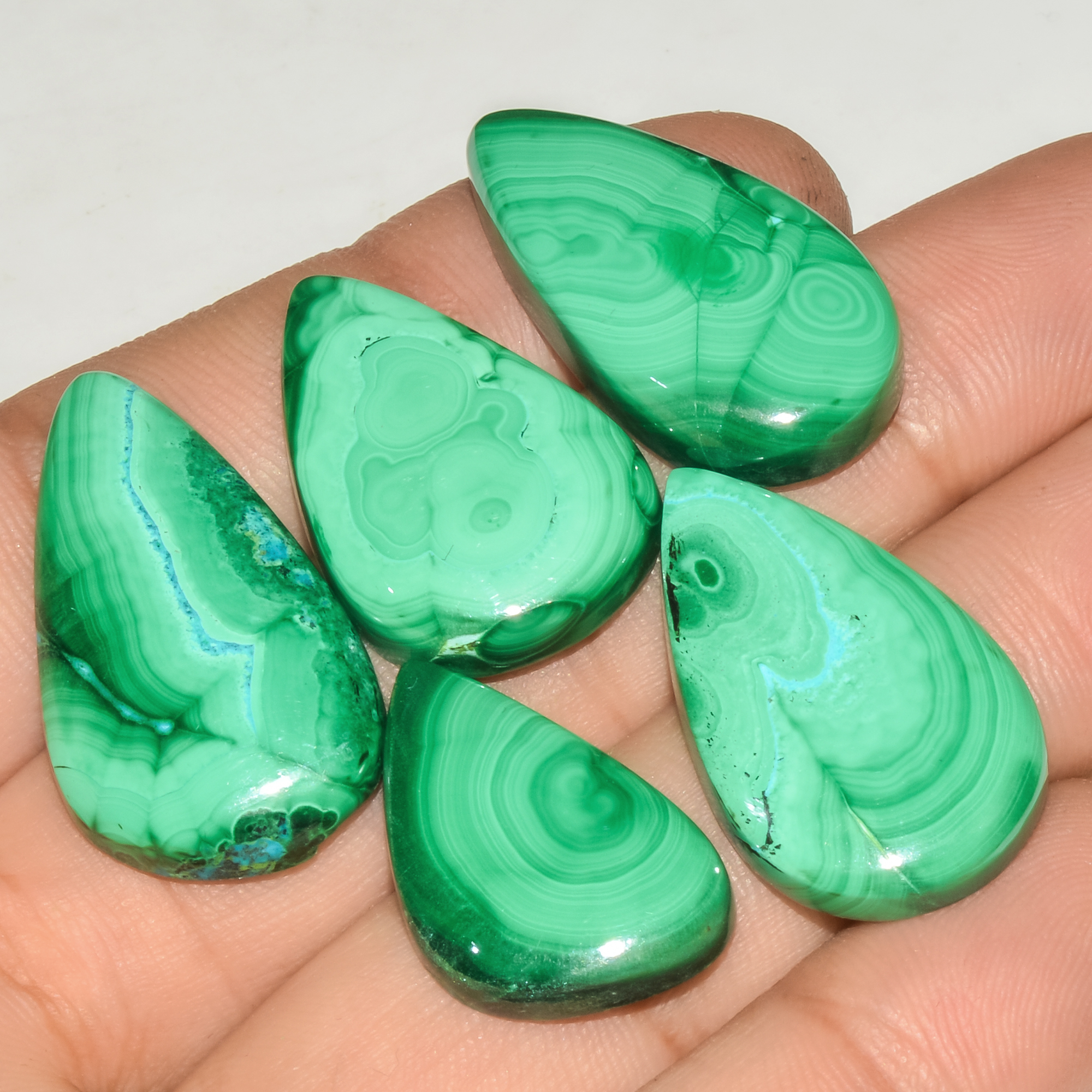 5Pcs 141Cts Malachite Gemstone Lot Natural Crystal For Healing and Reiki 30x16 23x14mm 18068