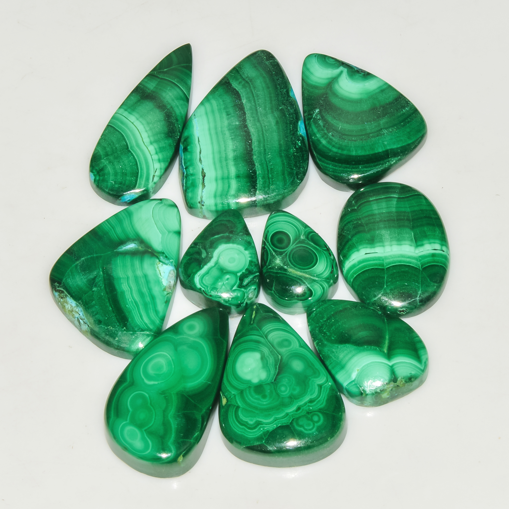 10Pcs 230Cts Malachite Gemstone Lot Natural Crystal For Healing and Reiki 30x19 15x10mm 18070