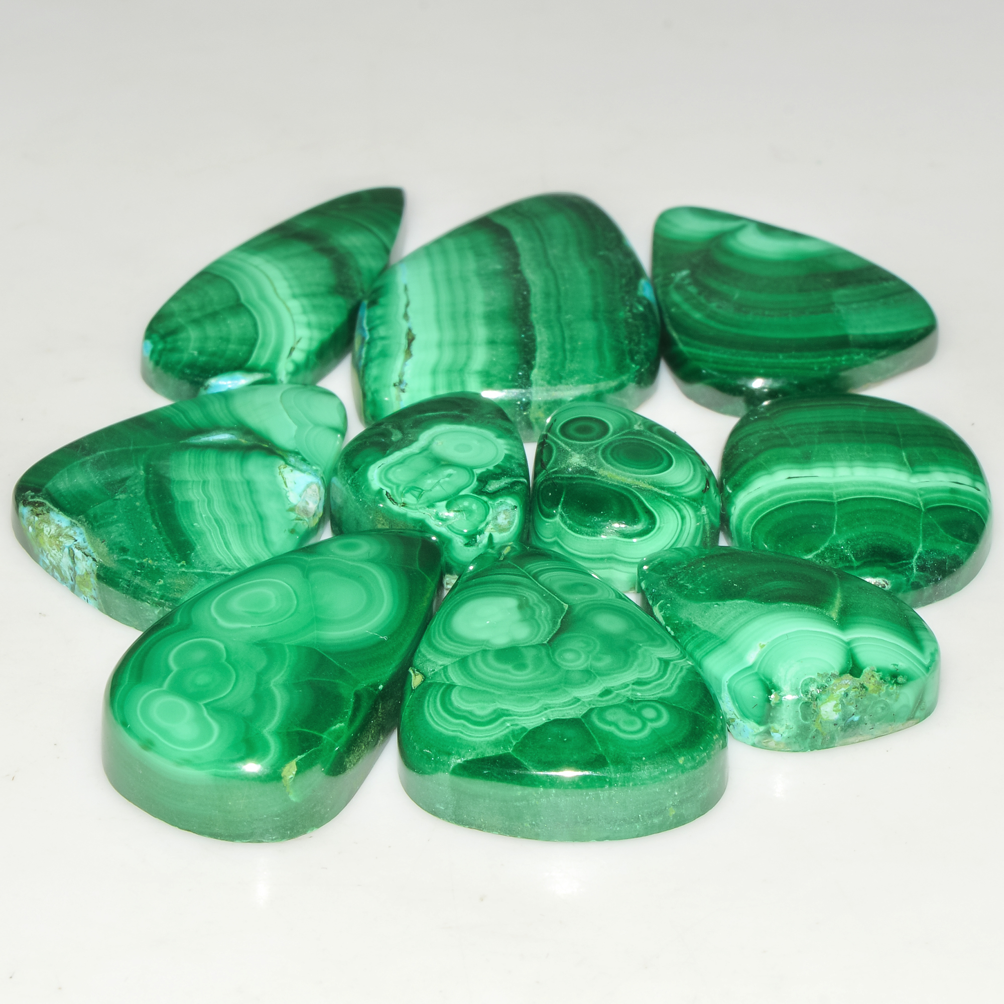 10Pcs 230Cts Malachite Gemstone Lot Natural Crystal For Healing and Reiki 30x19 15x10mm 18070
