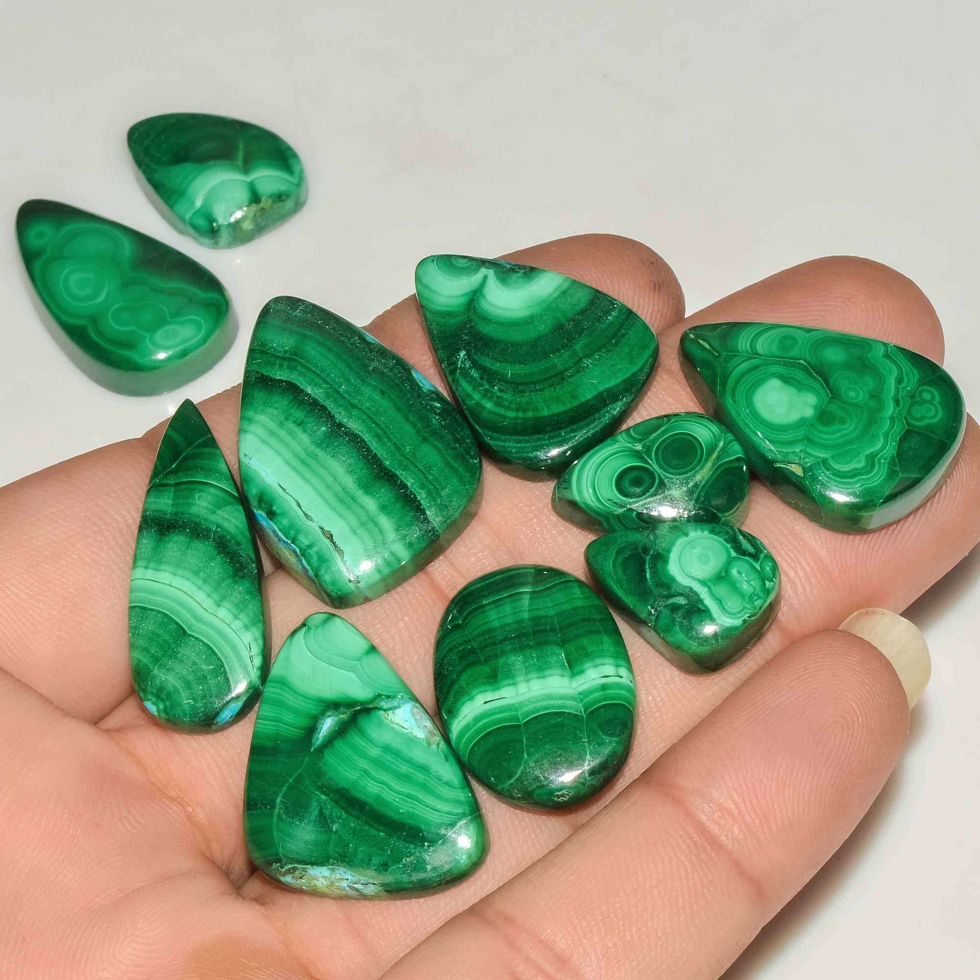 10Pcs 230Cts Malachite Gemstone Lot Natural Crystal For Healing and Reiki 30x19 15x10mm 18070