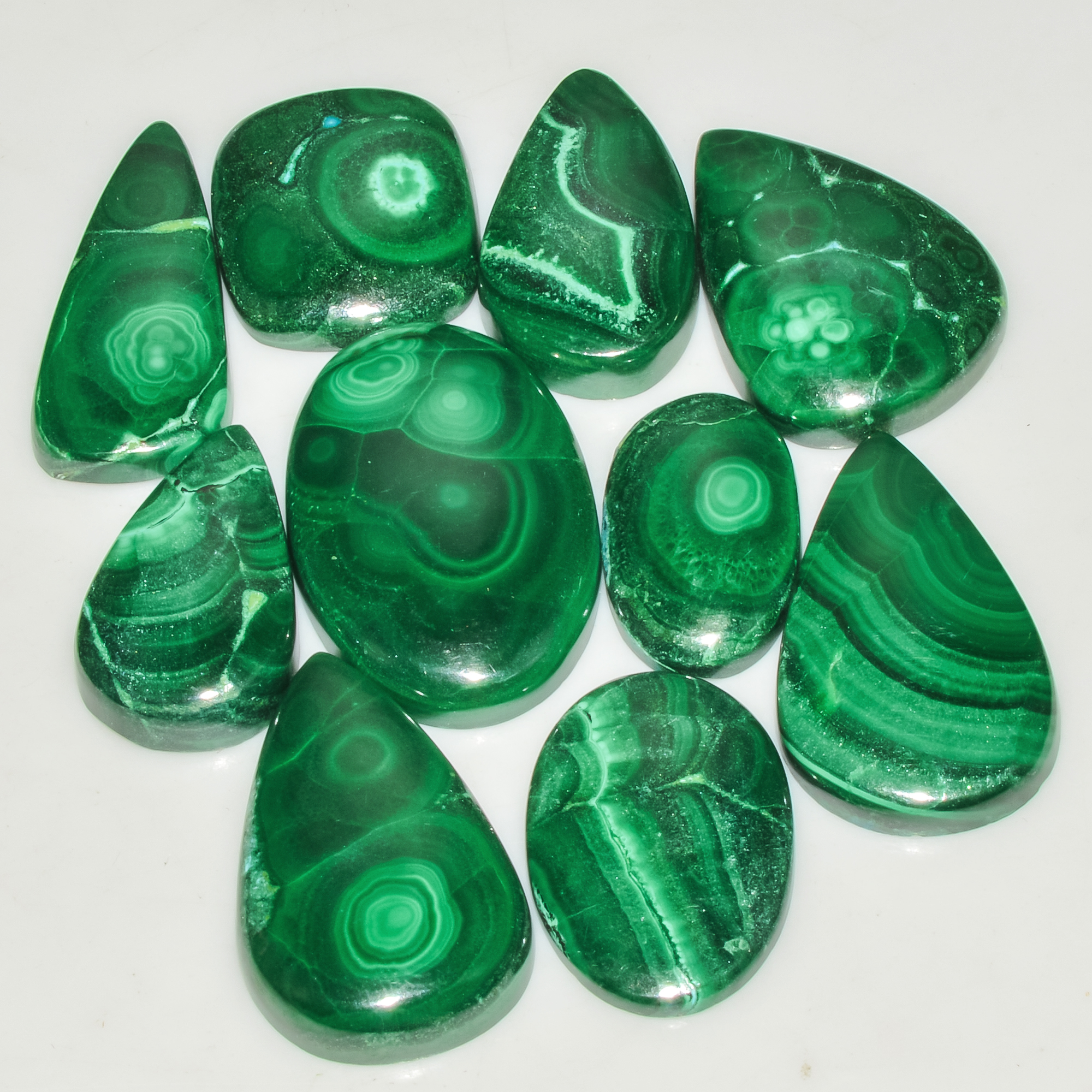 10Pcs 257Cts Malachite Gemstone Lot Natural Crystal For Healing and Reiki 28x19 19x10mm 18071