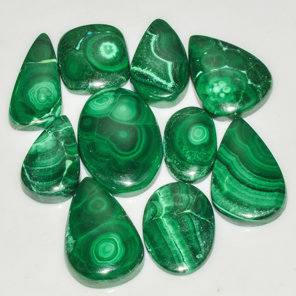 Image of 10Pcs 257Cts Malachite Gemstone Lot Natural Crystal For Healing and Reiki 28x19 19x10mm #18071