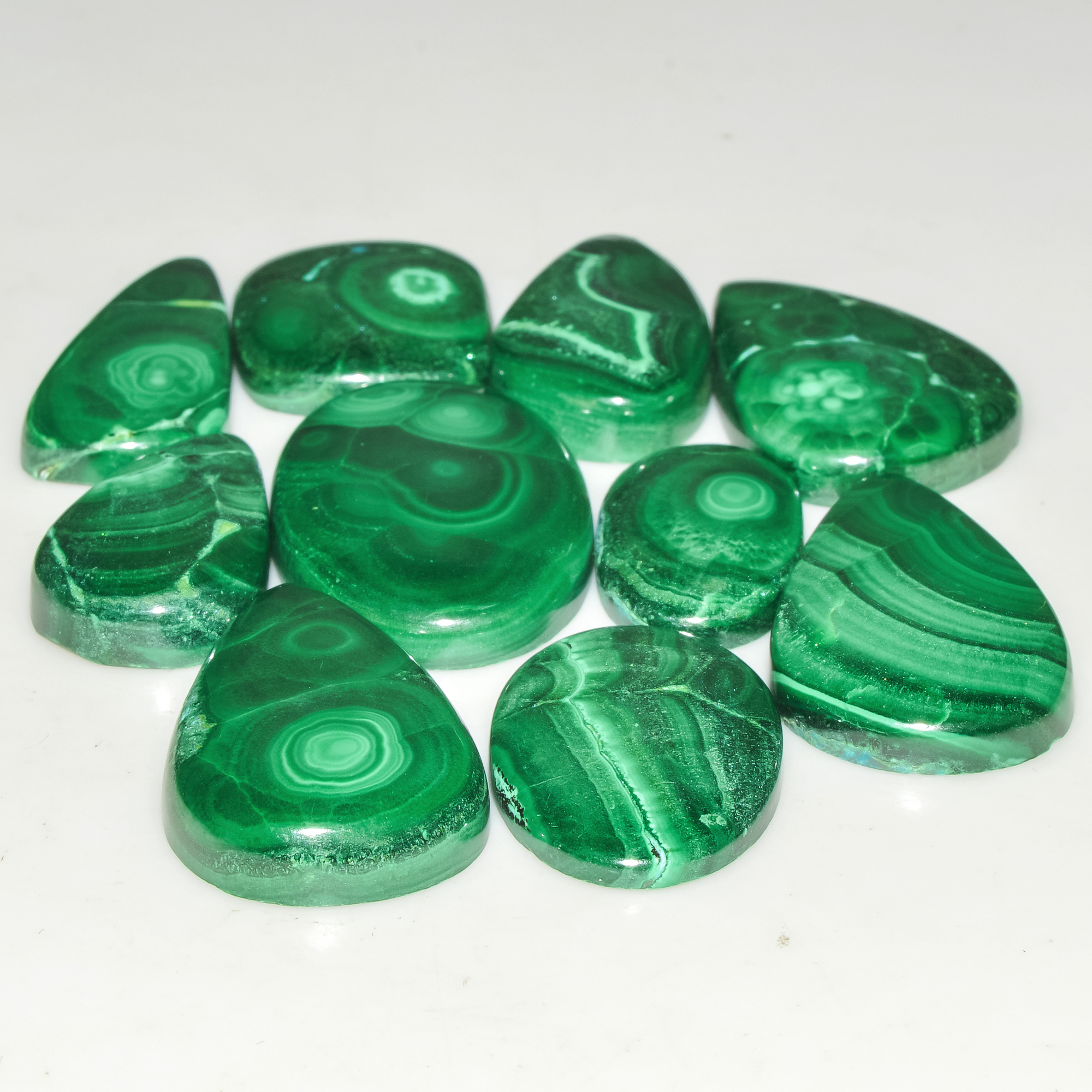 10Pcs 257Cts Malachite Gemstone Lot Natural Crystal For Healing and Reiki 28x19 19x10mm 18071