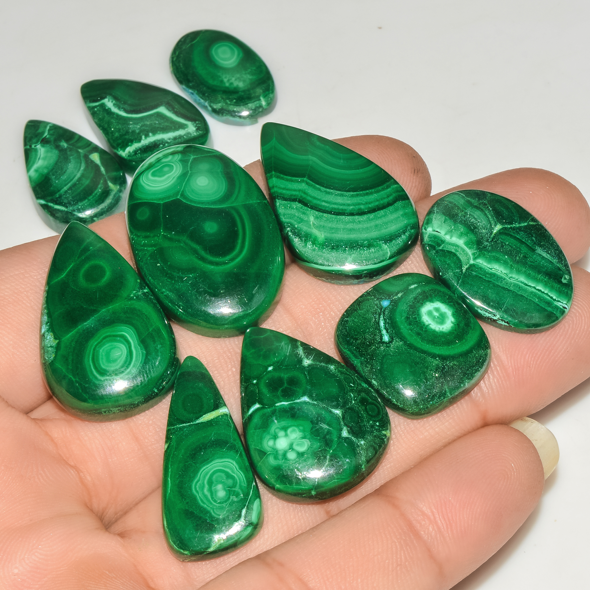 10Pcs 257Cts Malachite Gemstone Lot Natural Crystal For Healing and Reiki 28x19 19x10mm 18071