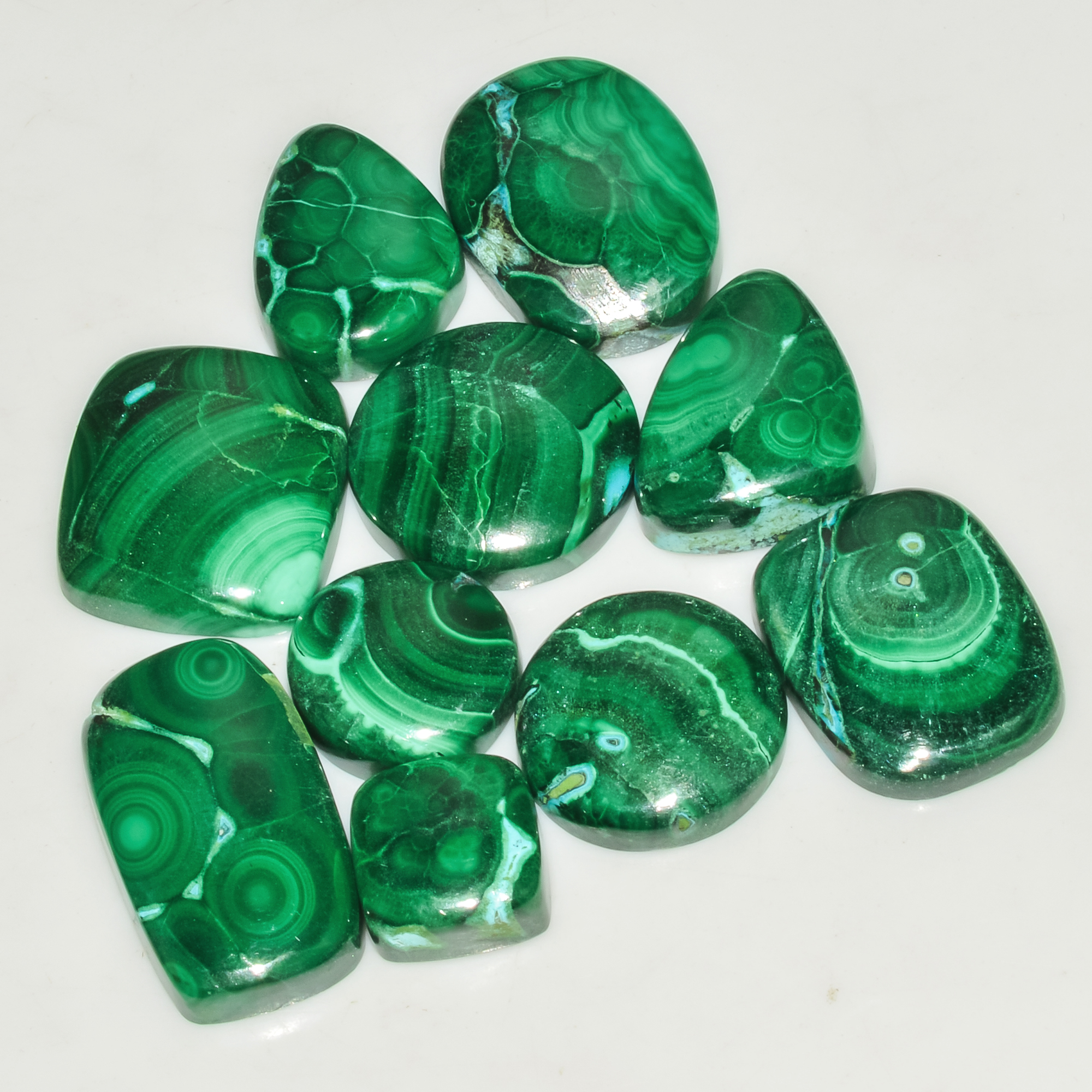 10Pcs 228Cts Malachite Gemstone Lot Natural Crystal For Healing and Reiki 25x14 10x10mm 18072