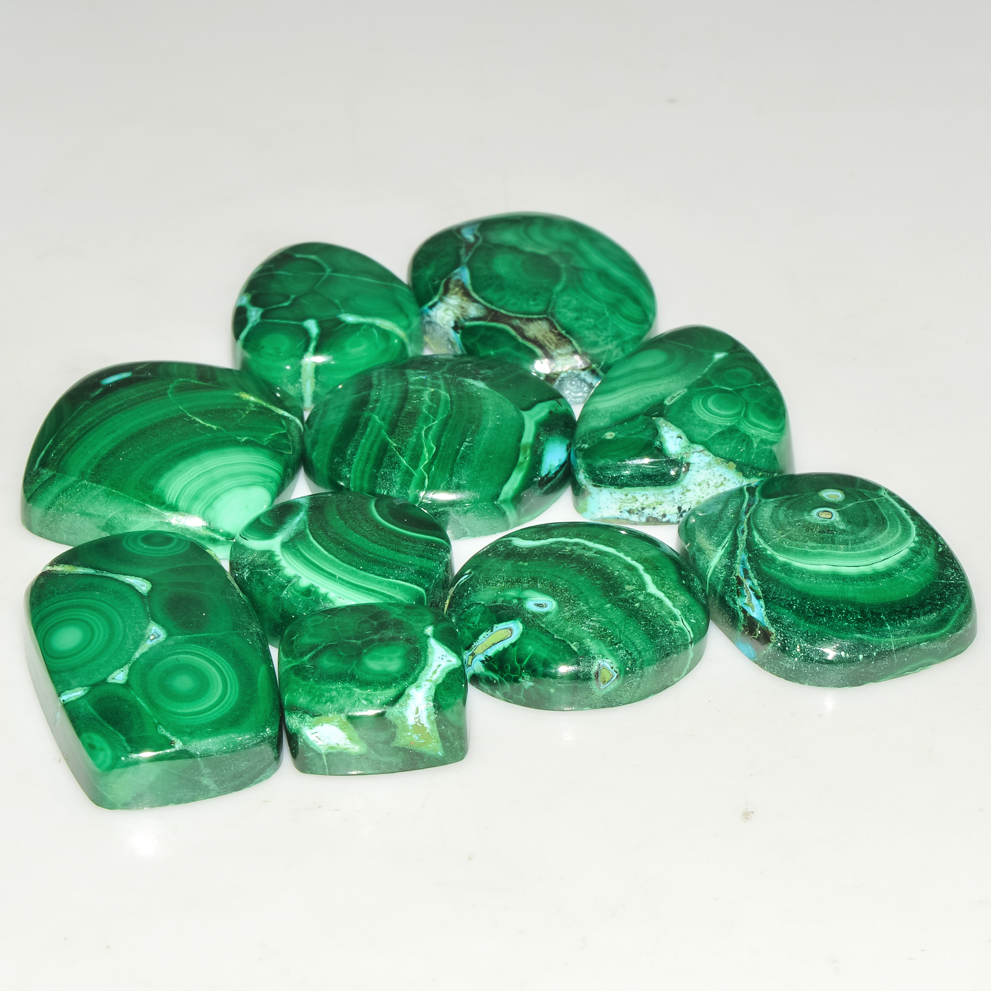 10Pcs 228Cts Malachite Gemstone Lot Natural Crystal For Healing and Reiki 25x14 10x10mm 18072