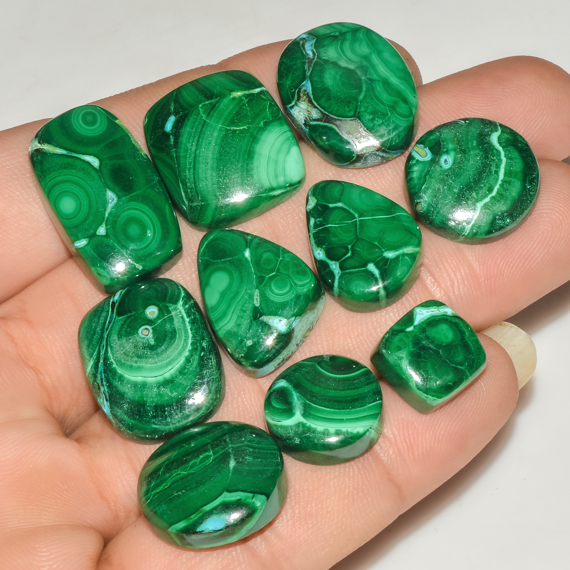 10Pcs 228Cts Malachite Gemstone Lot Natural Crystal For Healing and Reiki 25x14 10x10mm 18072