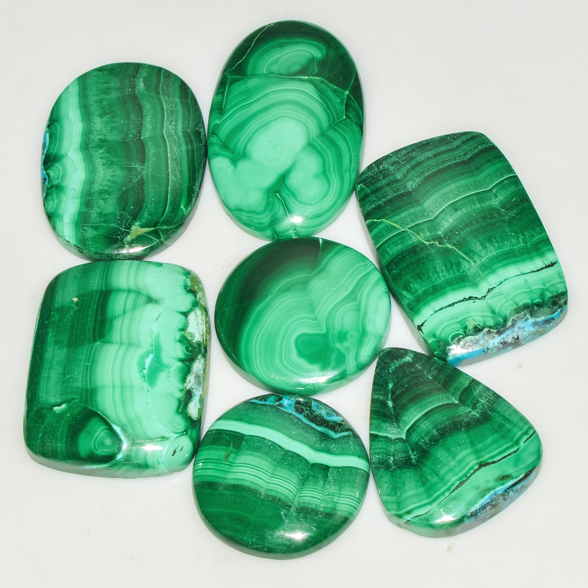7Pcs 228Cts Malachite Gemstone Lot Natural Crystal For Healing and Reiki 30x20 20x20mm 18074