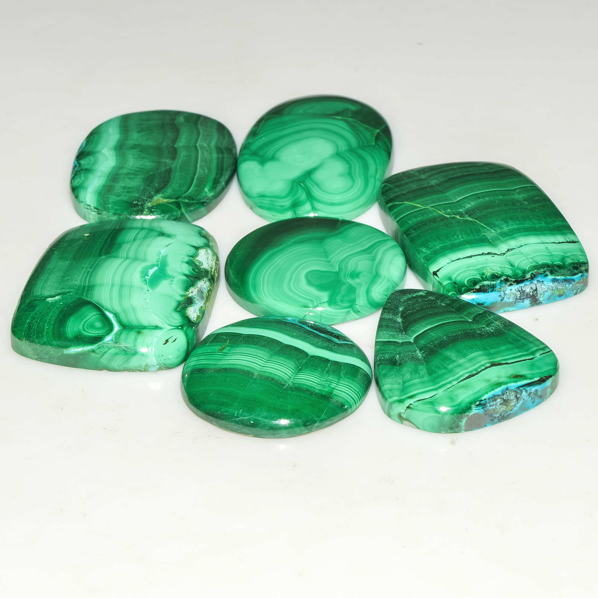 7Pcs 228Cts Malachite Gemstone Lot Natural Crystal For Healing and Reiki 30x20 20x20mm 18074