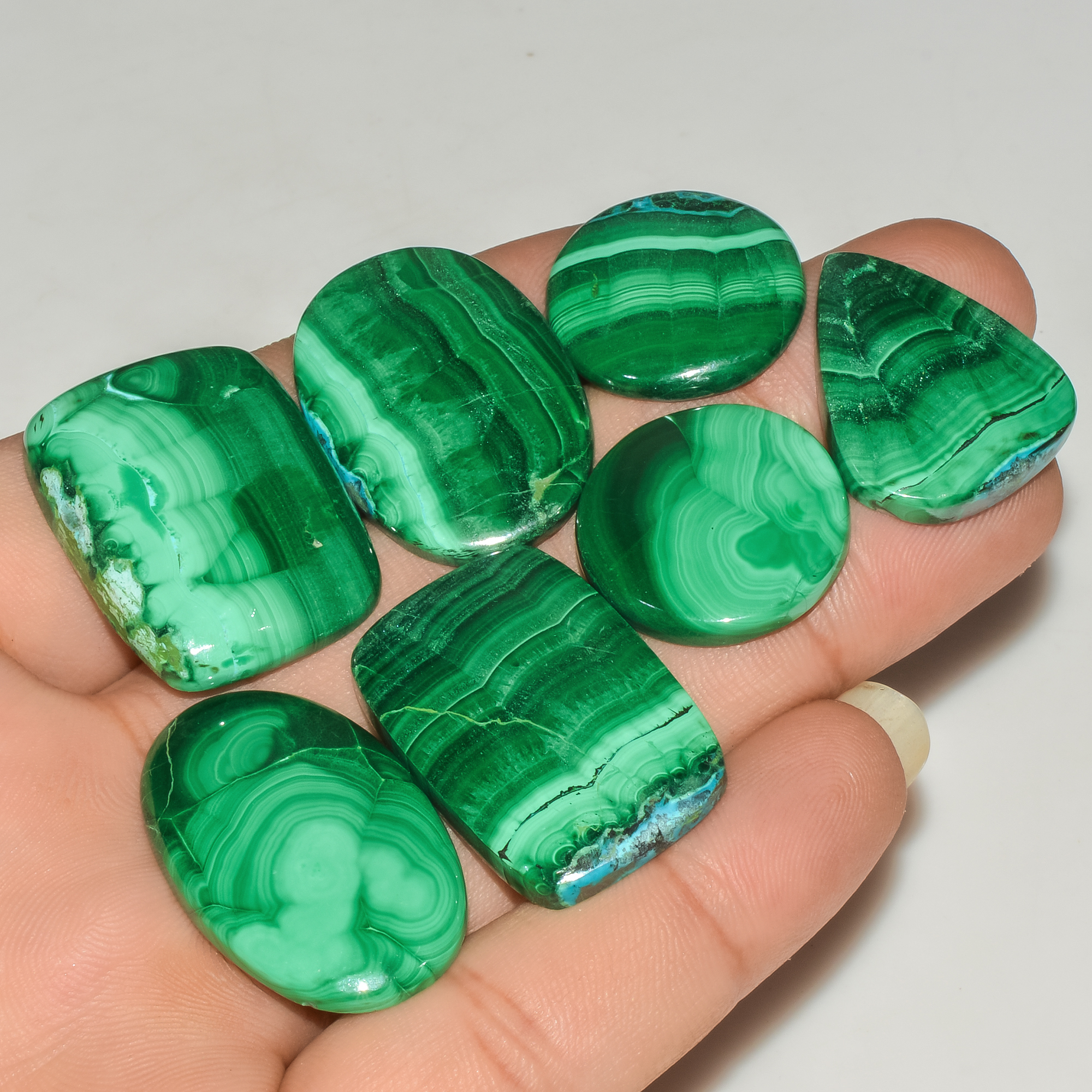 7Pcs 228Cts Malachite Gemstone Lot Natural Crystal For Healing and Reiki 30x20 20x20mm 18074