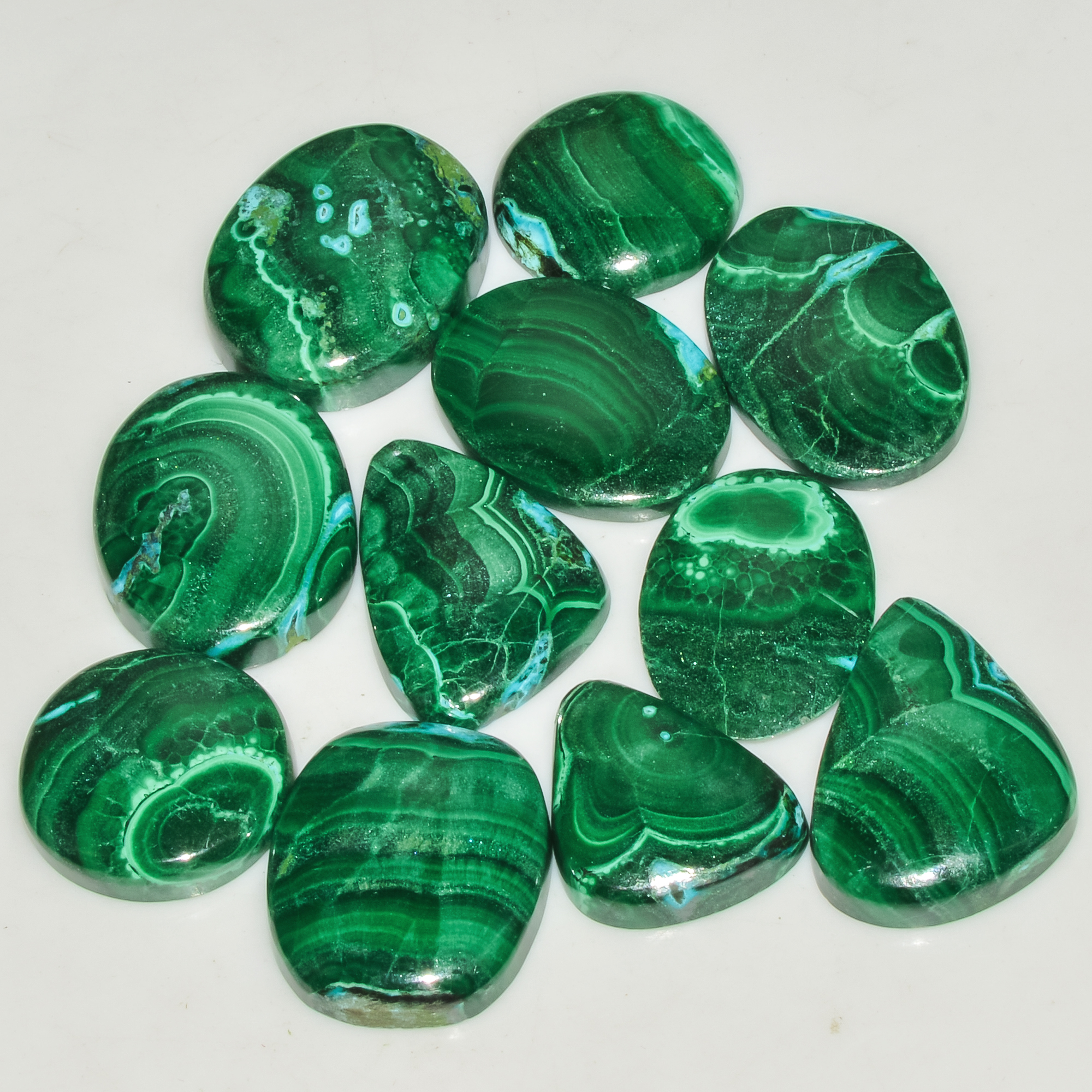 11Pcs 259Cts Malachite Gemstone Lot Natural Crystal For Healing and Reiki 25x15 16x6mm 18075