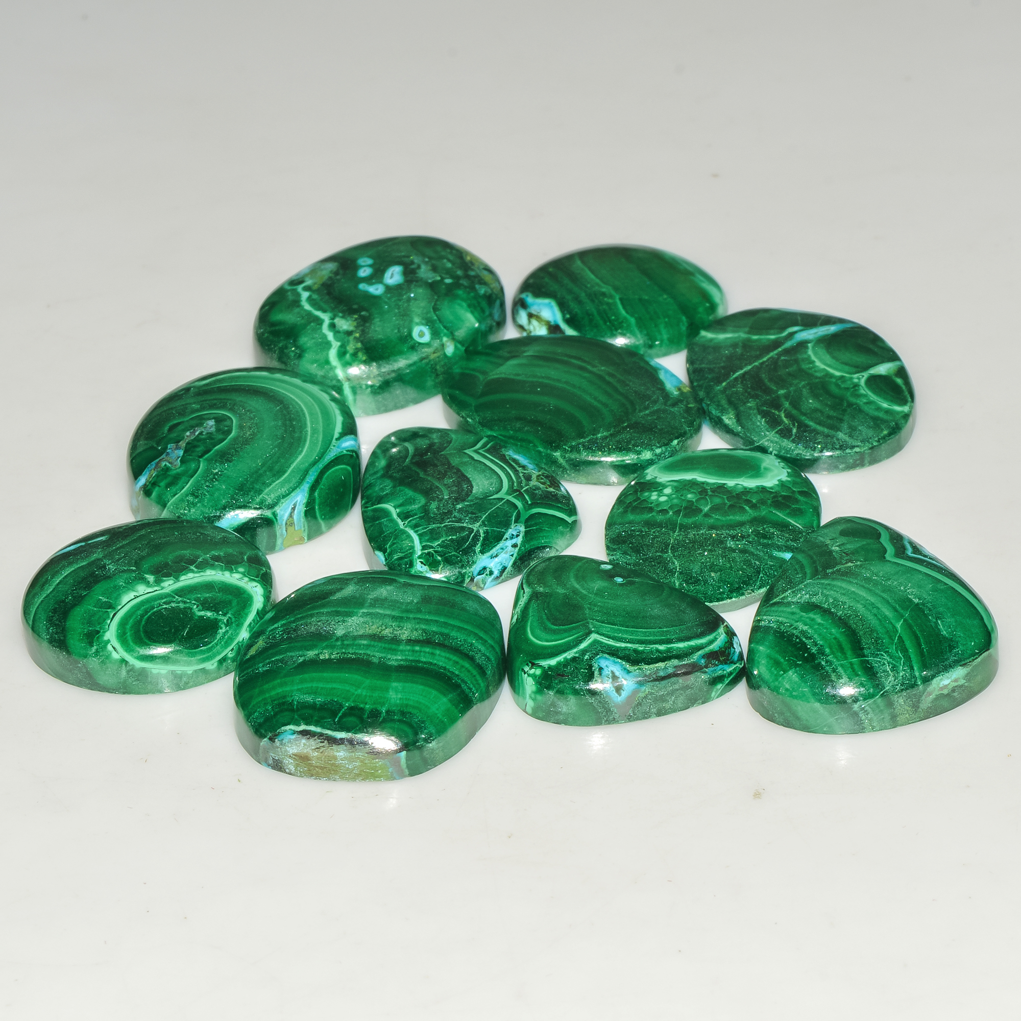 11Pcs 259Cts Malachite Gemstone Lot Natural Crystal For Healing and Reiki 25x15 16x6mm 18075