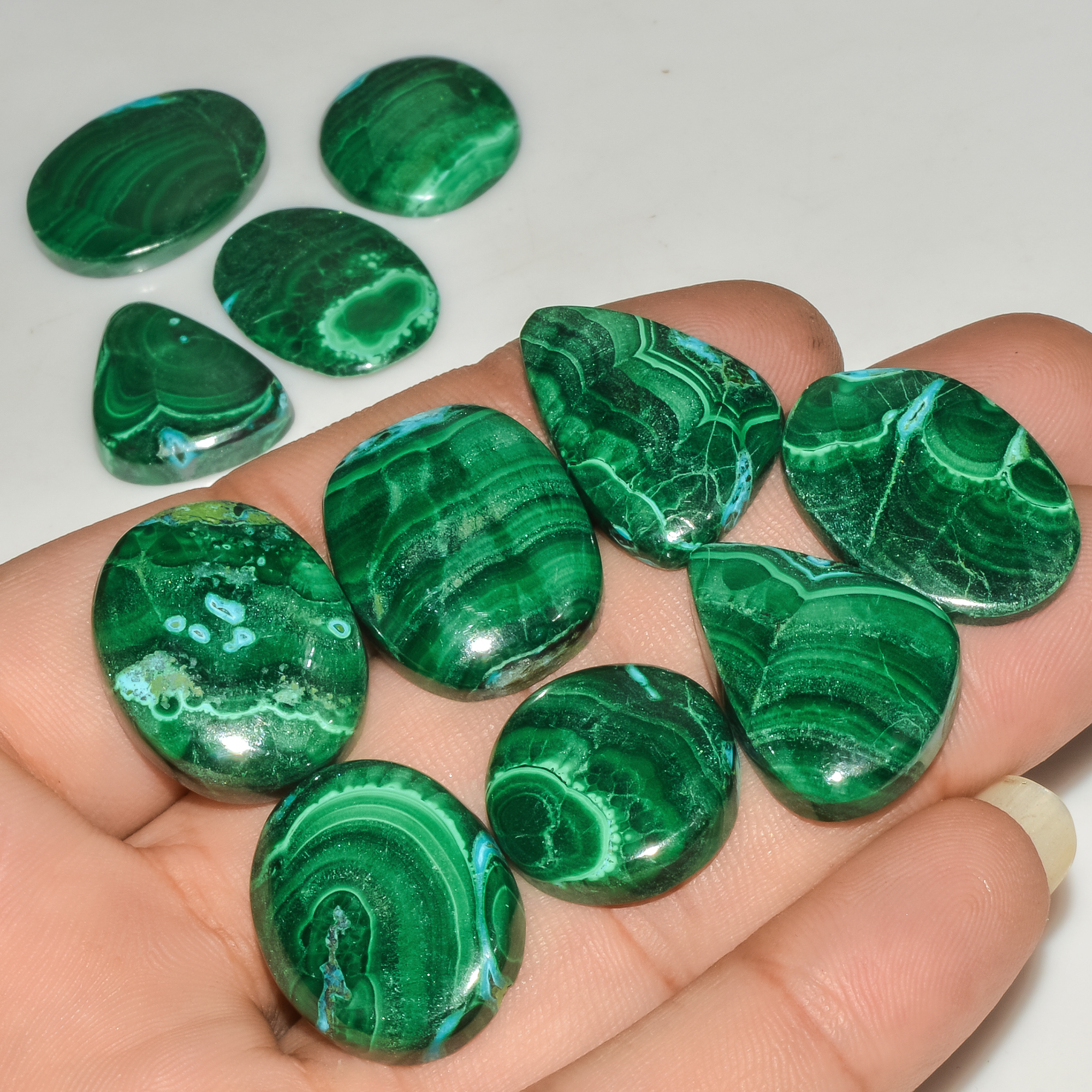 11Pcs 259Cts Malachite Gemstone Lot Natural Crystal For Healing and Reiki 25x15 16x6mm 18075
