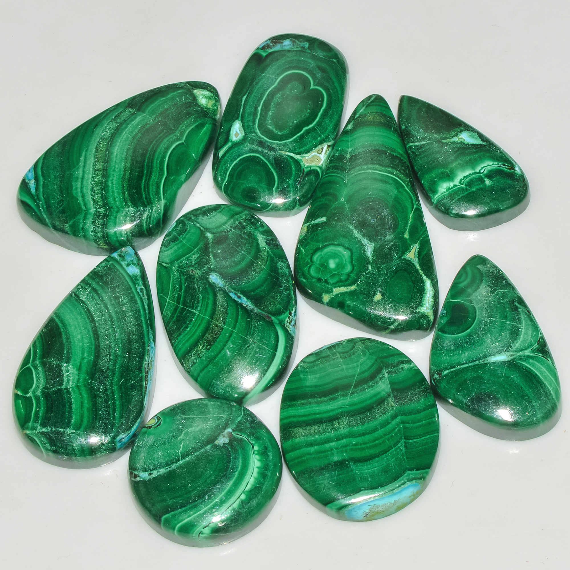 8Pcs 248Cts Malachite Gemstone Lot Natural Crystal For Healing and Reiki 33x15 20x10mm 18076
