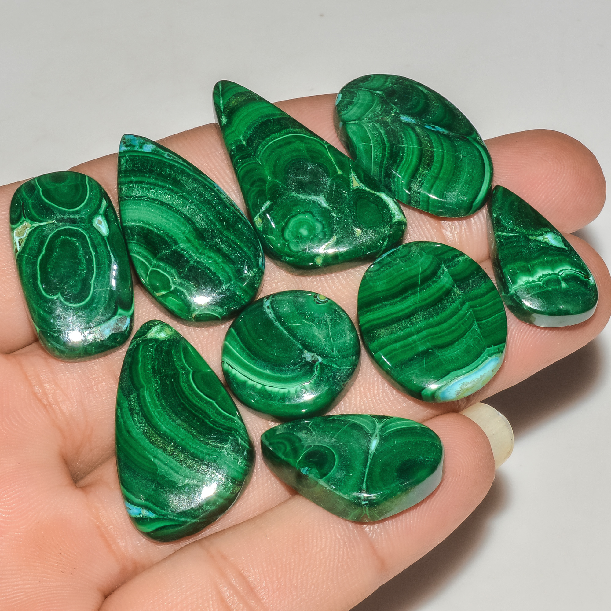 8Pcs 248Cts Malachite Gemstone Lot Natural Crystal For Healing and Reiki 33x15 20x10mm 18076