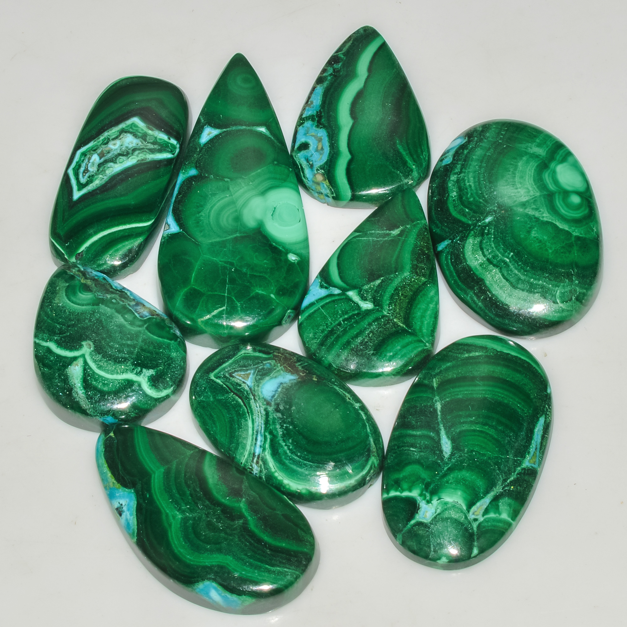 9 Pcs 265 Cts Malachite Gemstone Lot Natural Crystal For Healing and Reiki 39x16 20x15mm 18077