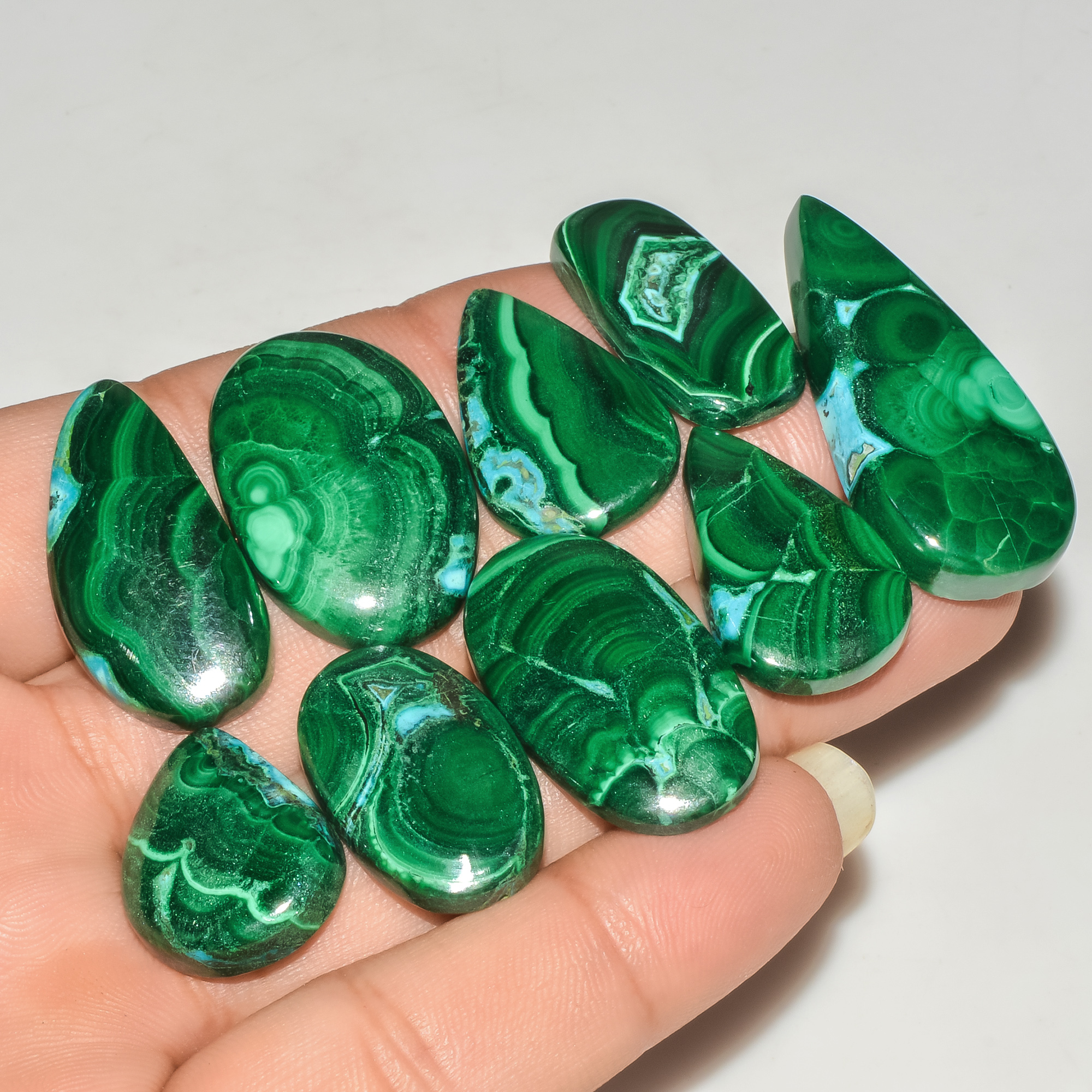 9 Pcs 265 Cts Malachite Gemstone Lot Natural Crystal For Healing and Reiki 39x16 20x15mm 18077