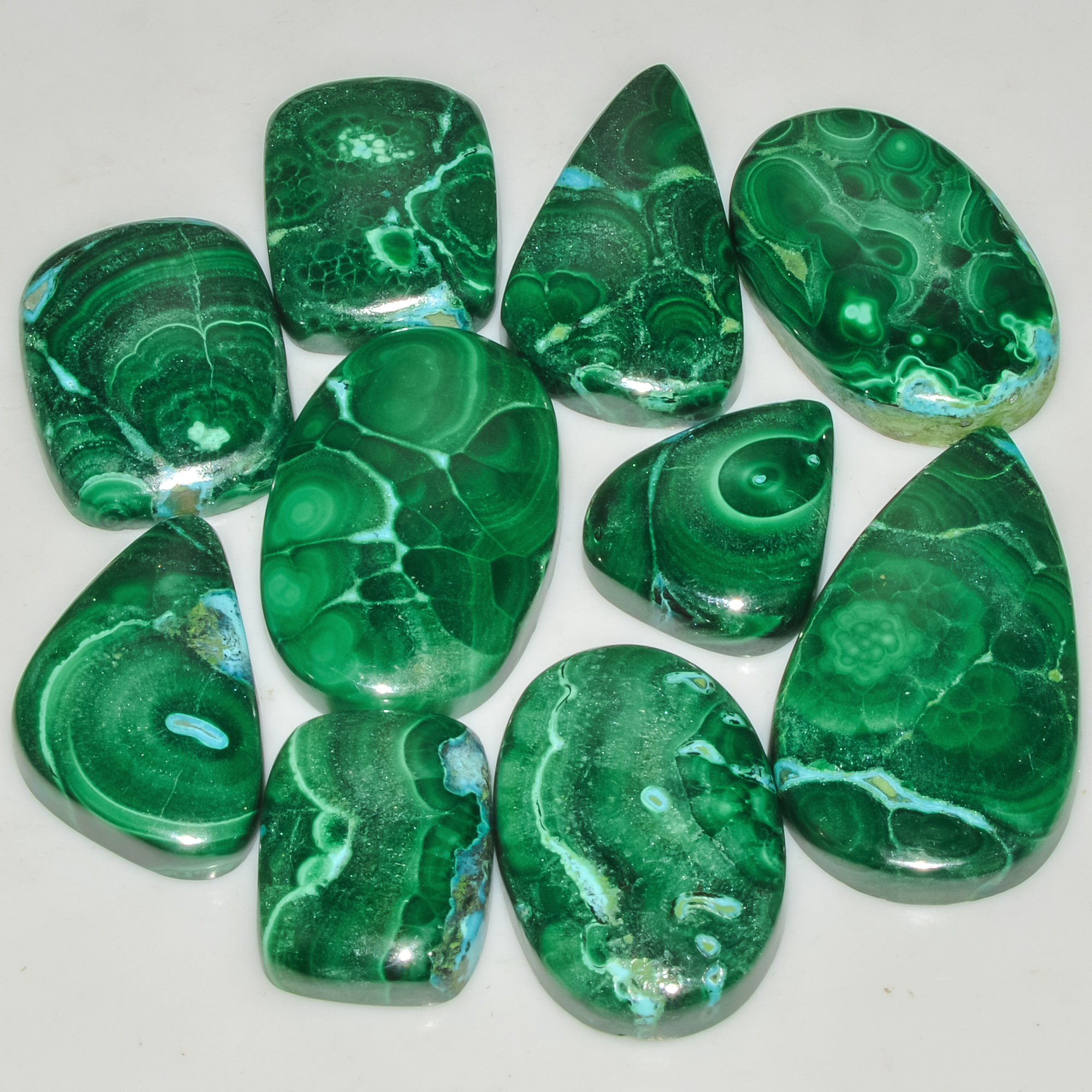 10 Pcs 283 Cts Malachite Gemstone Lot Natural Crystal For Healing and Reiki 33x19 18x15mm 18080