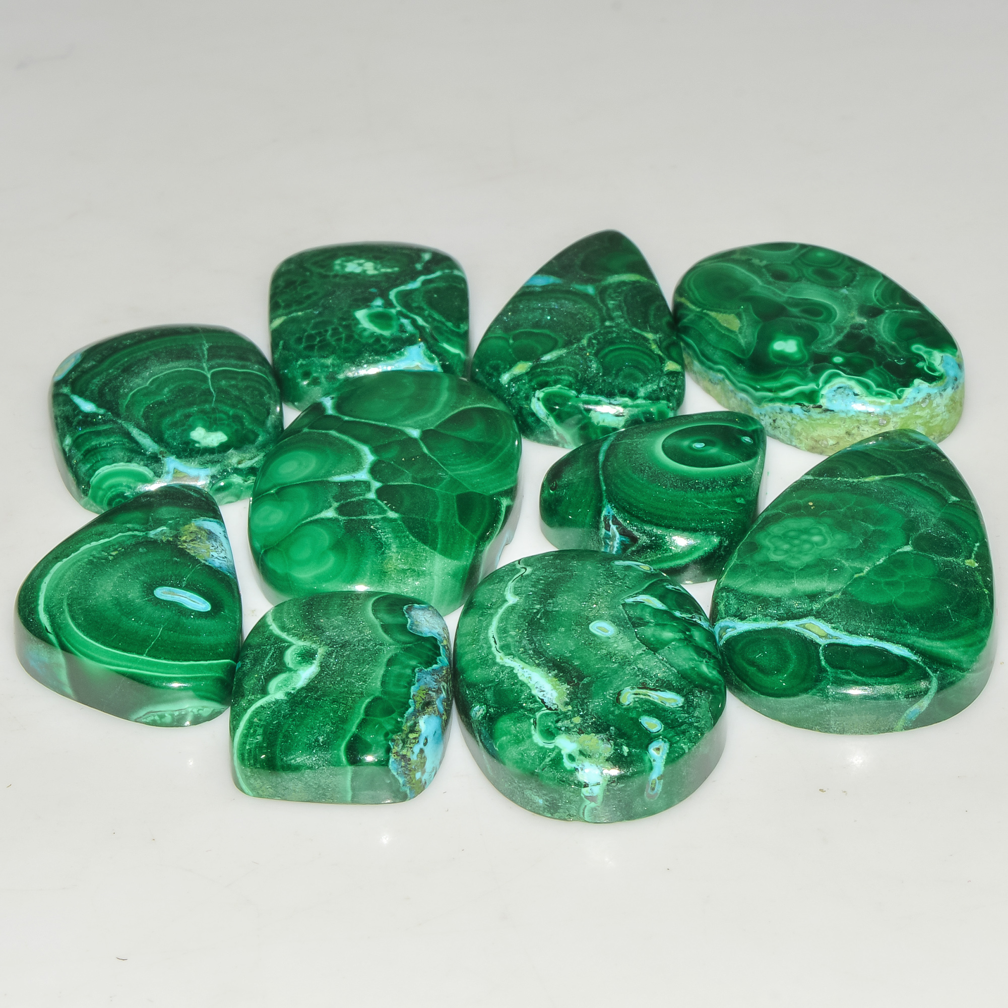 10 Pcs 283 Cts Malachite Gemstone Lot Natural Crystal For Healing and Reiki 33x19 18x15mm 18080