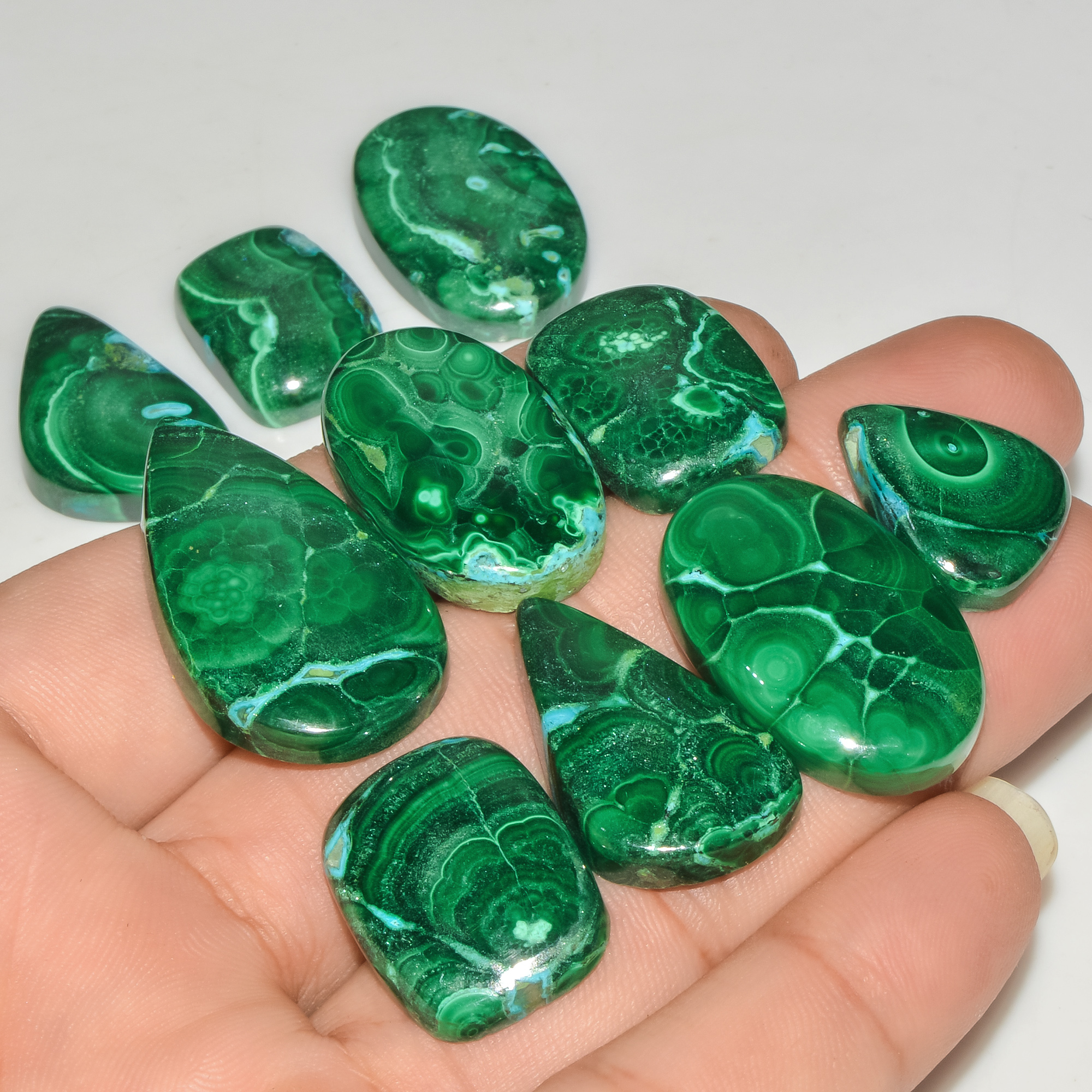 10 Pcs 283 Cts Malachite Gemstone Lot Natural Crystal For Healing and Reiki 33x19 18x15mm 18080