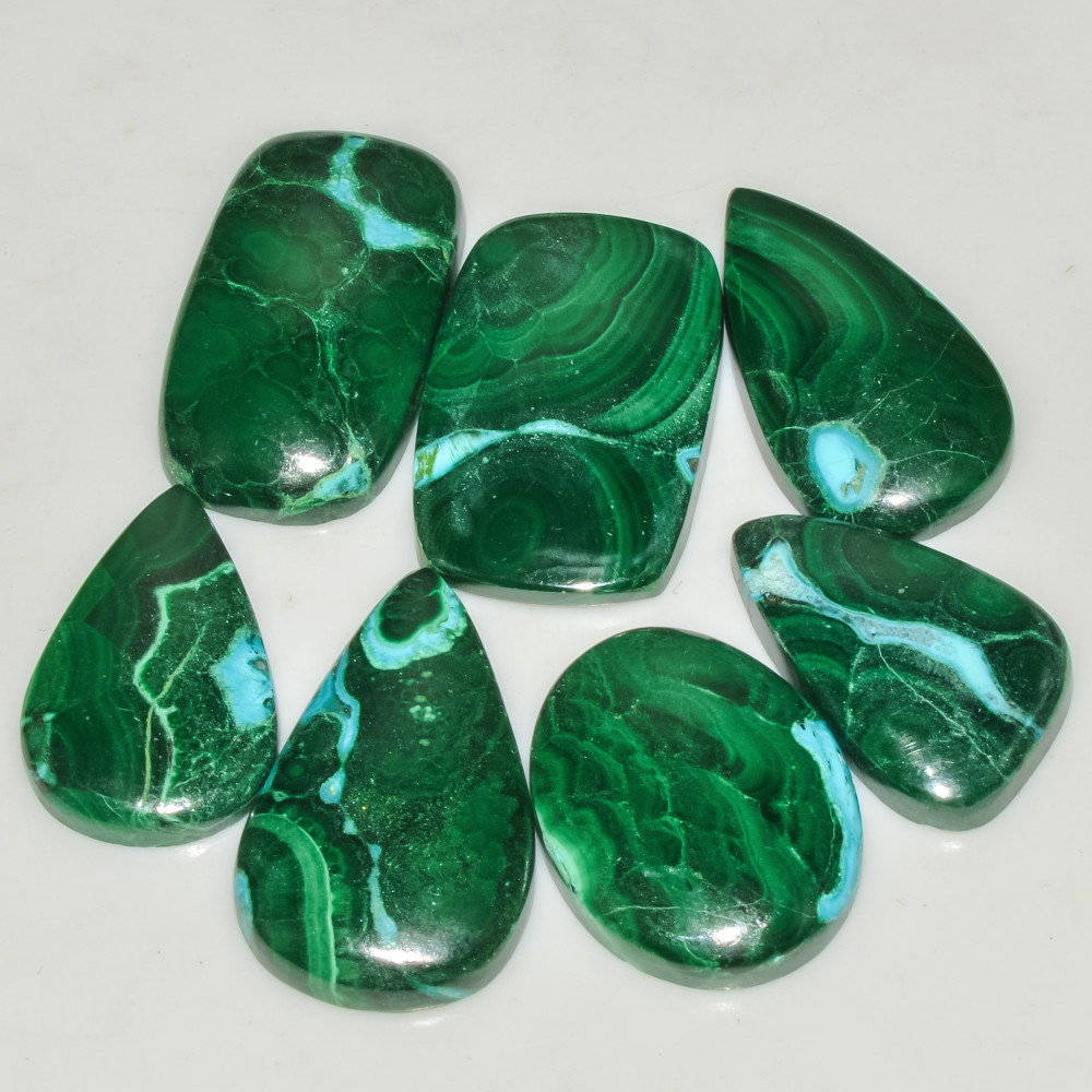 Image of 7 Pcs 205 Cts Malachite Gemstone Lot Natural Crystal For Healing and Reiki 29x15 24x15mm #18083