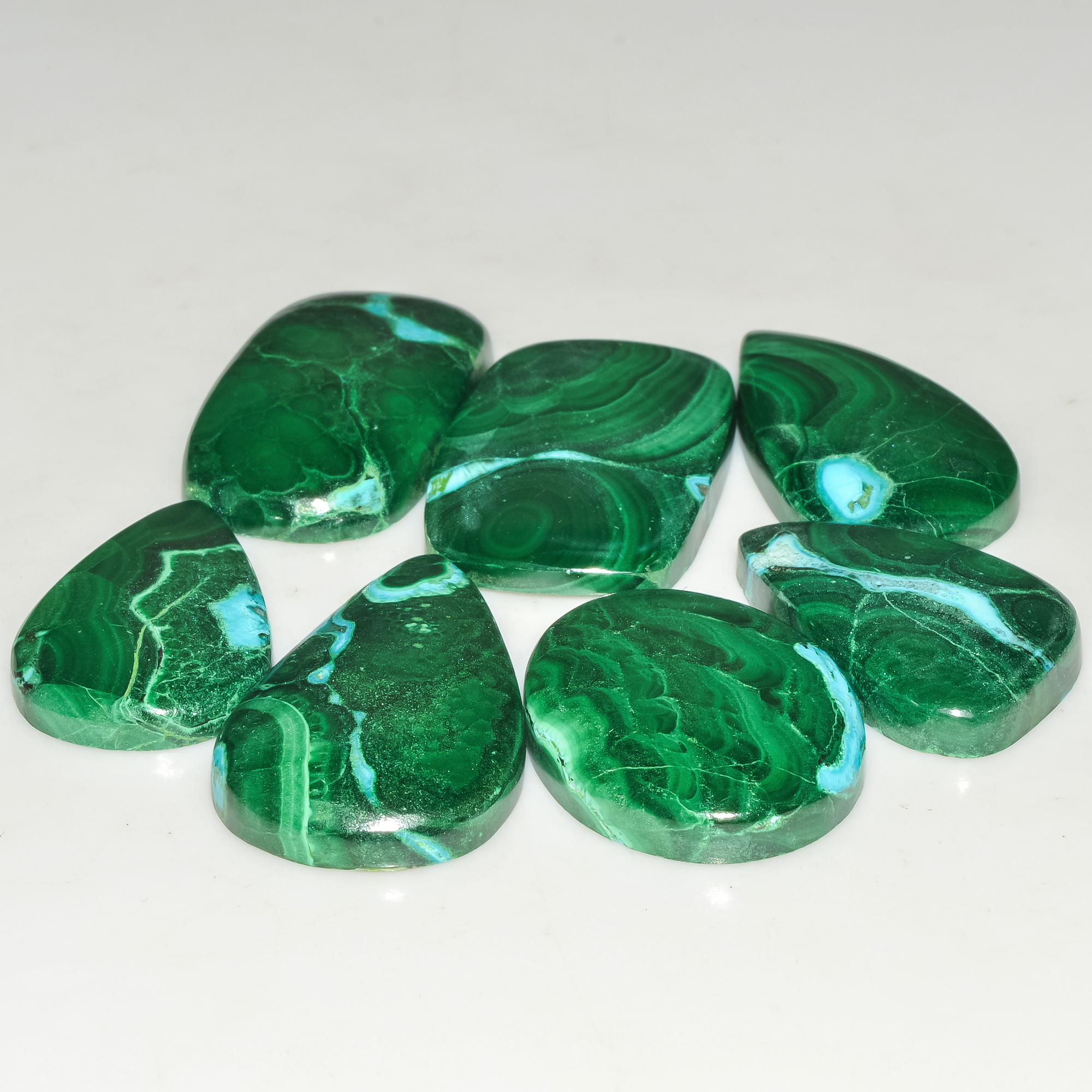 7 Pcs 205 Cts Malachite Gemstone Lot Natural Crystal For Healing and Reiki 29x15 24x15mm 18083
