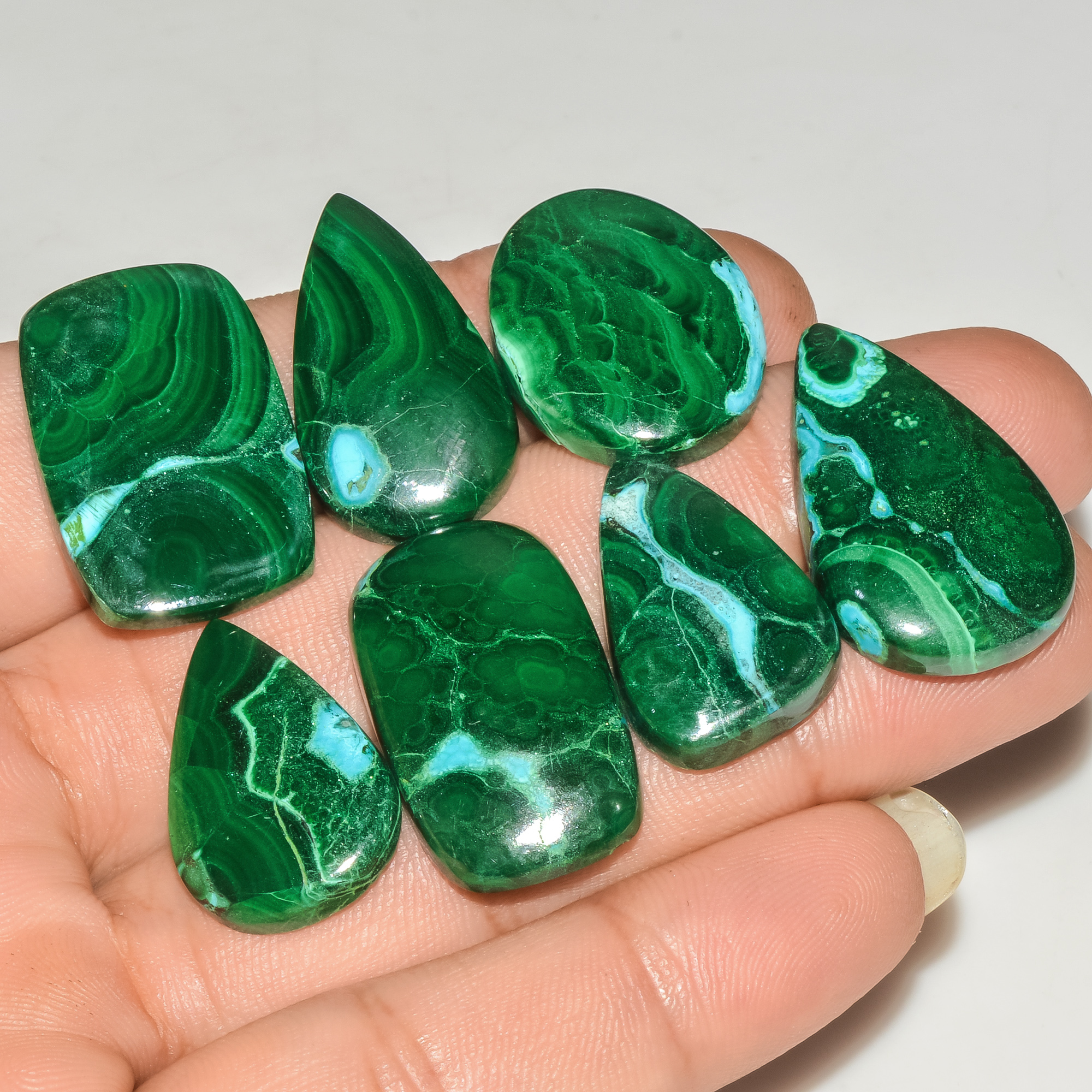 7 Pcs 205 Cts Malachite Gemstone Lot Natural Crystal For Healing and Reiki 29x15 24x15mm 18083