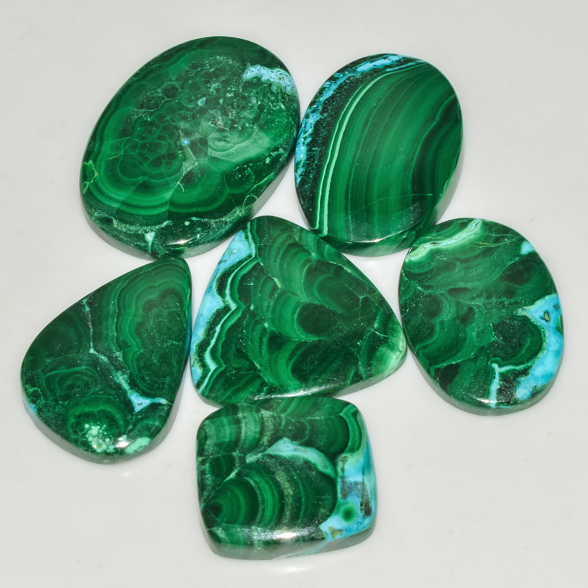 6 Pcs 262 Cts Malachite Gemstone Lot Natural Crystal For Healing and Reiki 35x25 20x20mm 18084