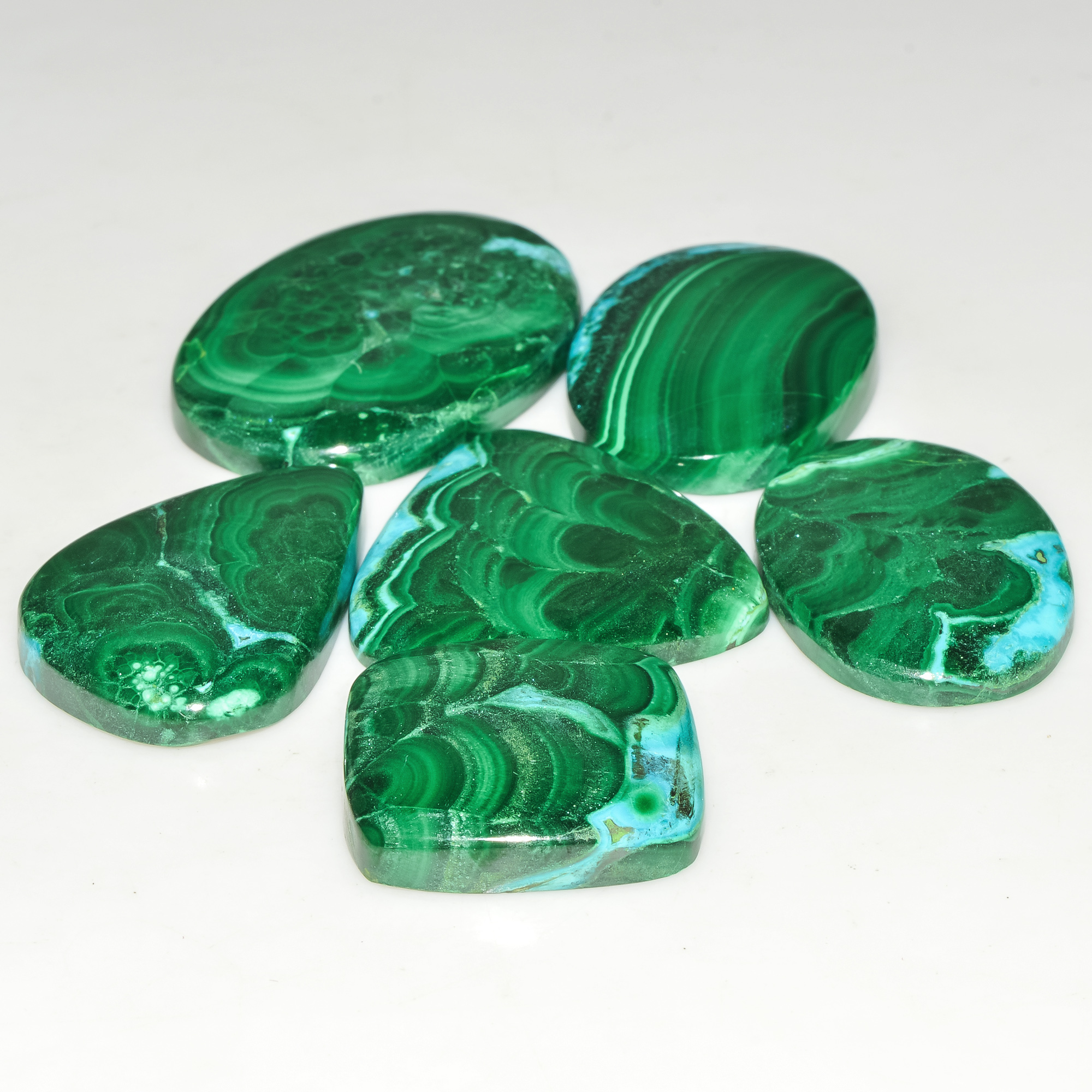6 Pcs 262 Cts Malachite Gemstone Lot Natural Crystal For Healing and Reiki 35x25 20x20mm 18084