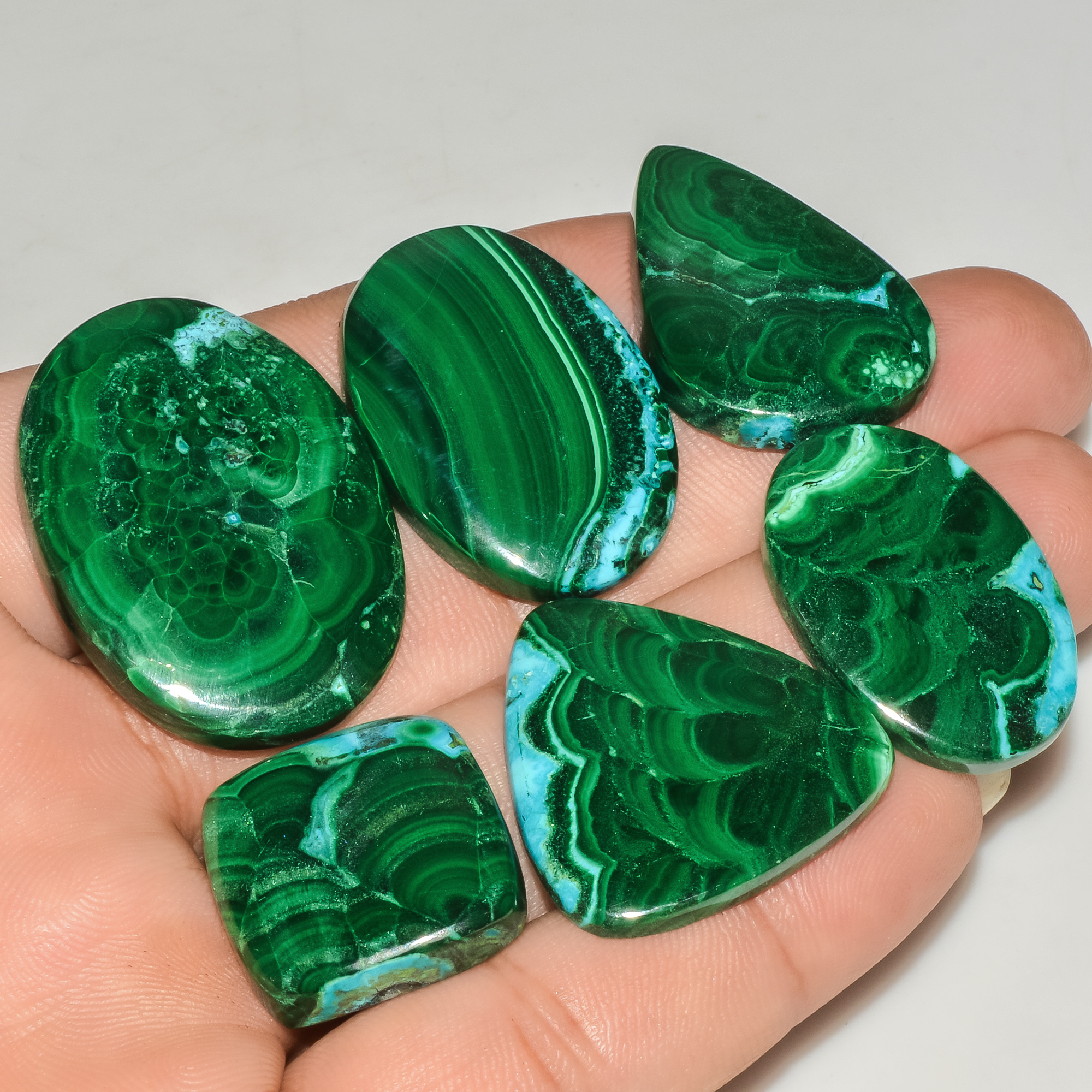 6 Pcs 262 Cts Malachite Gemstone Lot Natural Crystal For Healing and Reiki 35x25 20x20mm 18084