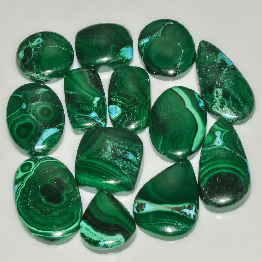 Image of 13 Pcs 297 Cts Malachite Gemstone Lot Natural Crystal For Healing and Reiki 29x14 15x14mm #18085