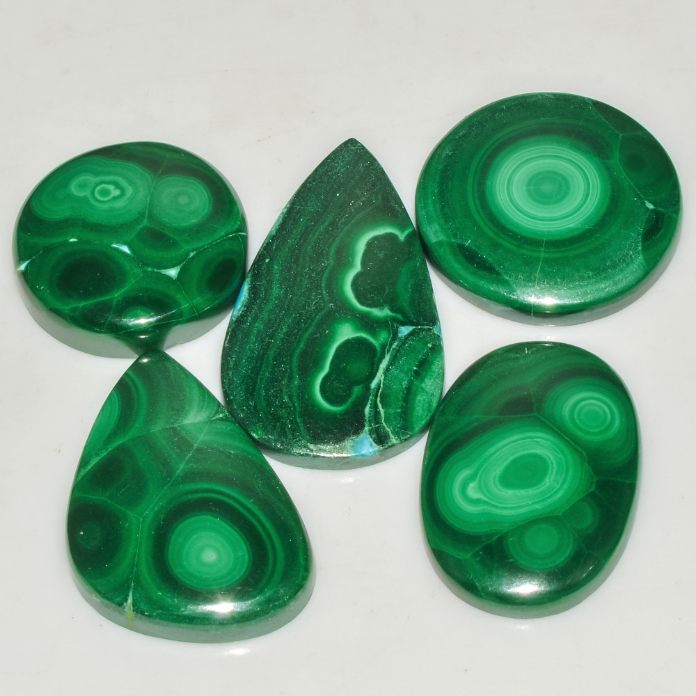 Image of 5 Pcs 193 Cts Malachite Gemstone Lot Natural Crystal For Healing and Reiki 35x20 20x20mm #18086