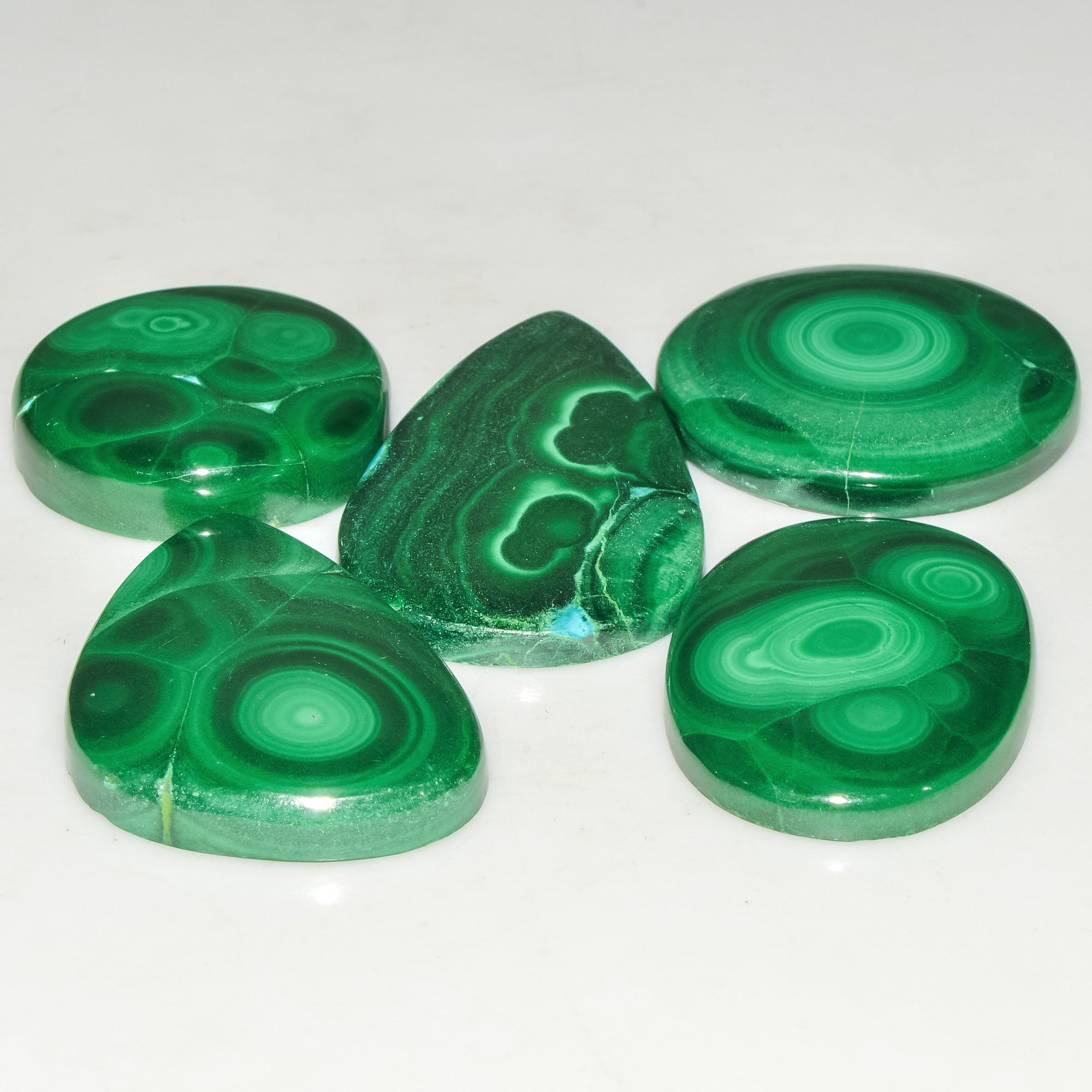 5 Pcs 193 Cts Malachite Gemstone Lot Natural Crystal For Healing and Reiki 35x20 20x20mm 18086
