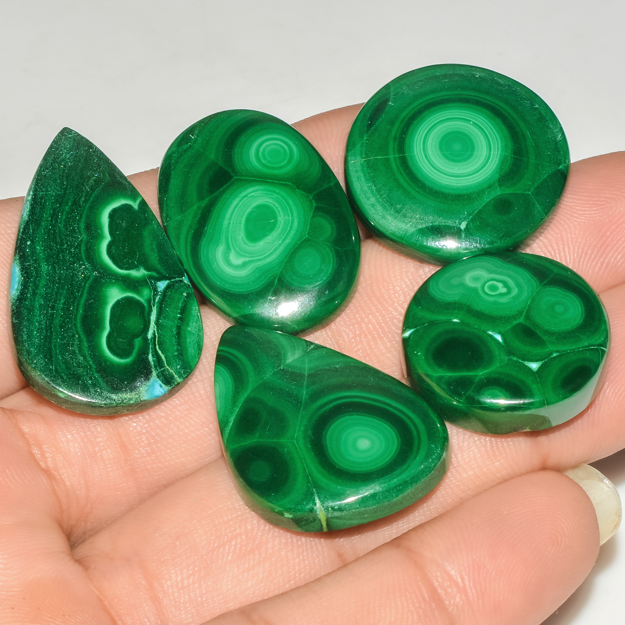 5 Pcs 193 Cts Malachite Gemstone Lot Natural Crystal For Healing and Reiki 35x20 20x20mm 18086
