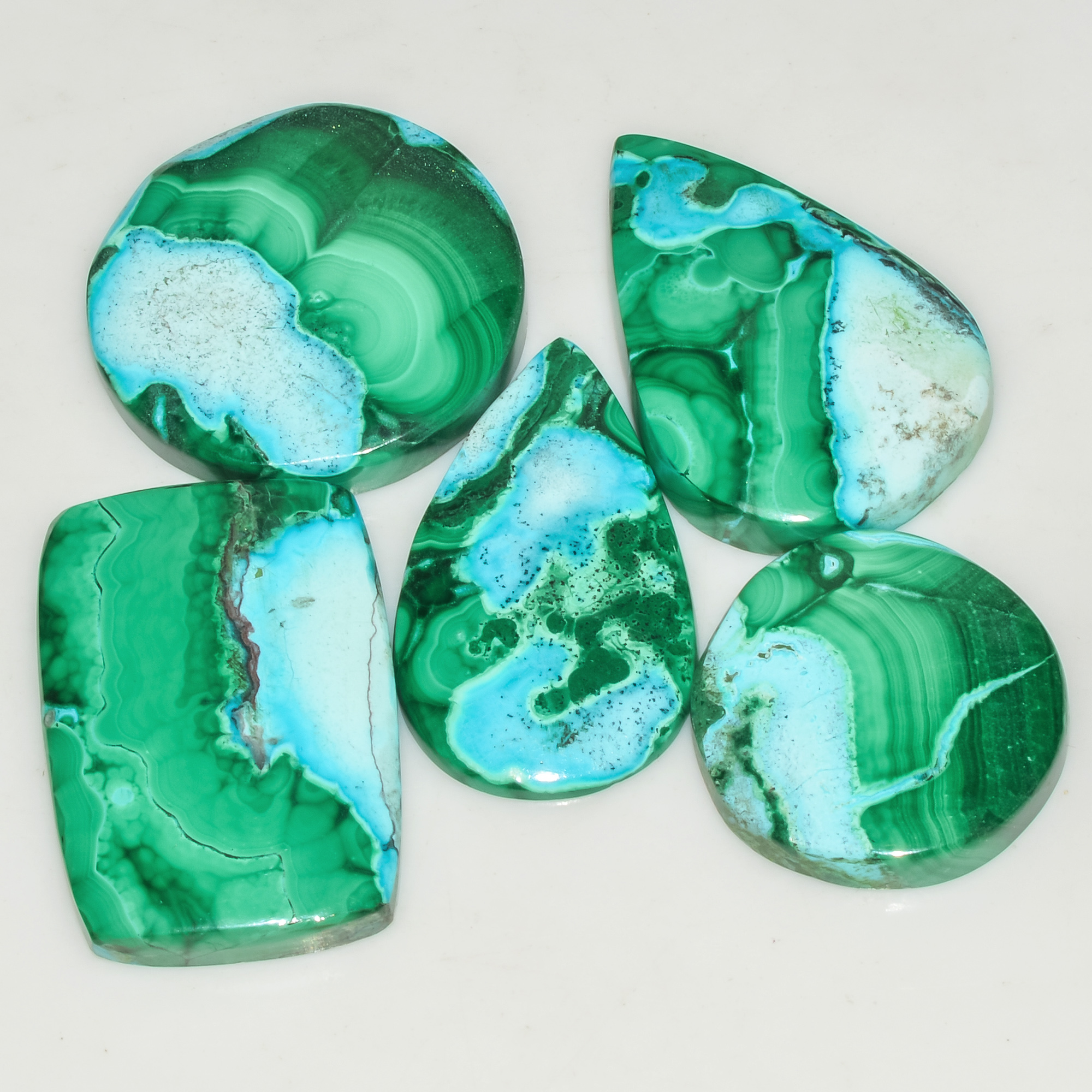 5 Pcs 154 Cts Malachite Gemstone Lot Natural Crystal For Healing and Reiki 30x20 20x20mm 18087