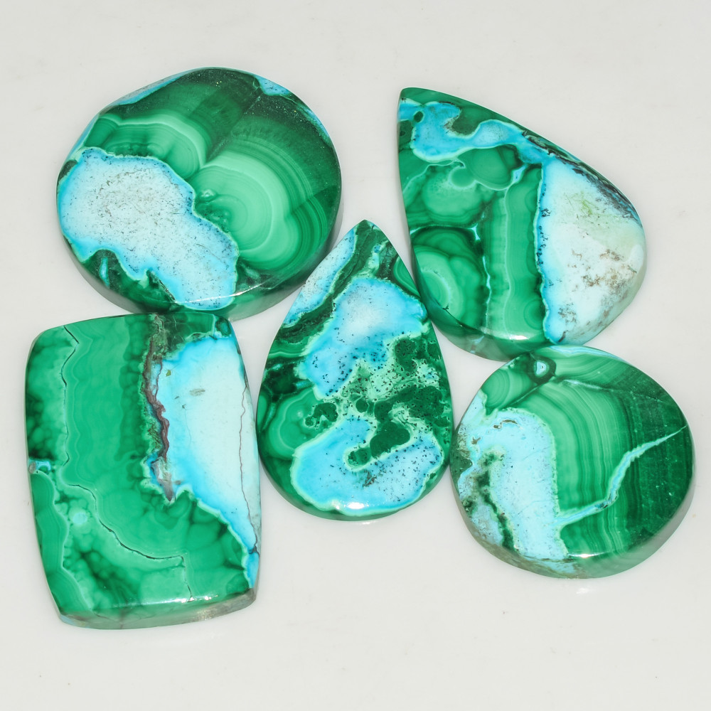 Image of 5 Pcs 154 Cts Malachite Gemstone Lot Natural Crystal For Healing and Reiki 30x20 20x20mm #18087
