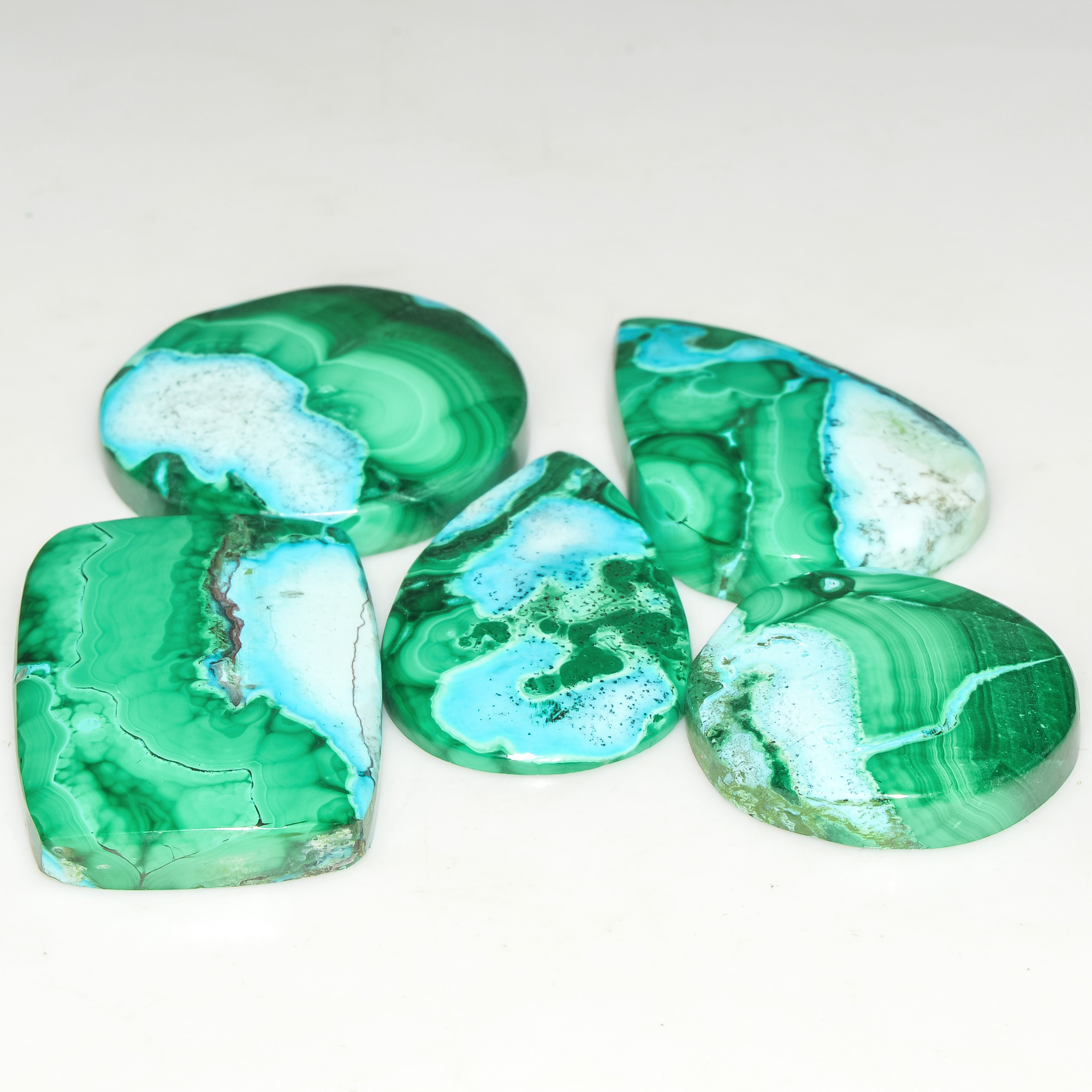 5 Pcs 154 Cts Malachite Gemstone Lot Natural Crystal For Healing and Reiki 30x20 20x20mm 18087