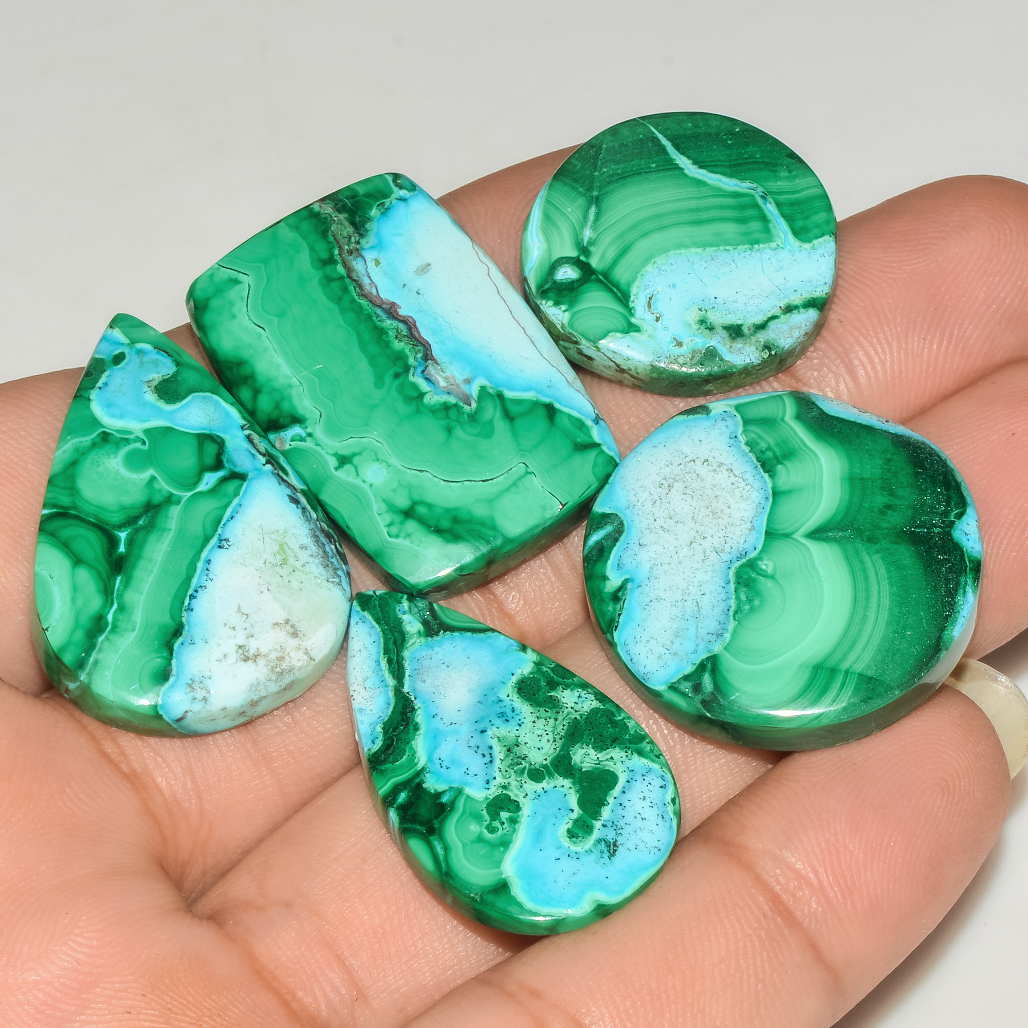 5 Pcs 154 Cts Malachite Gemstone Lot Natural Crystal For Healing and Reiki 30x20 20x20mm 18087