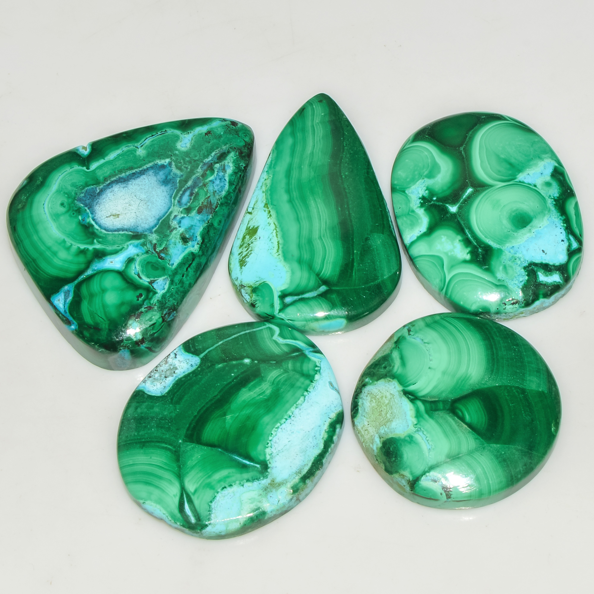 5 Pcs 198 Cts Malachite Gemstone Lot Natural Crystal For Healing and Reiki 35x24 21x21mm 18088