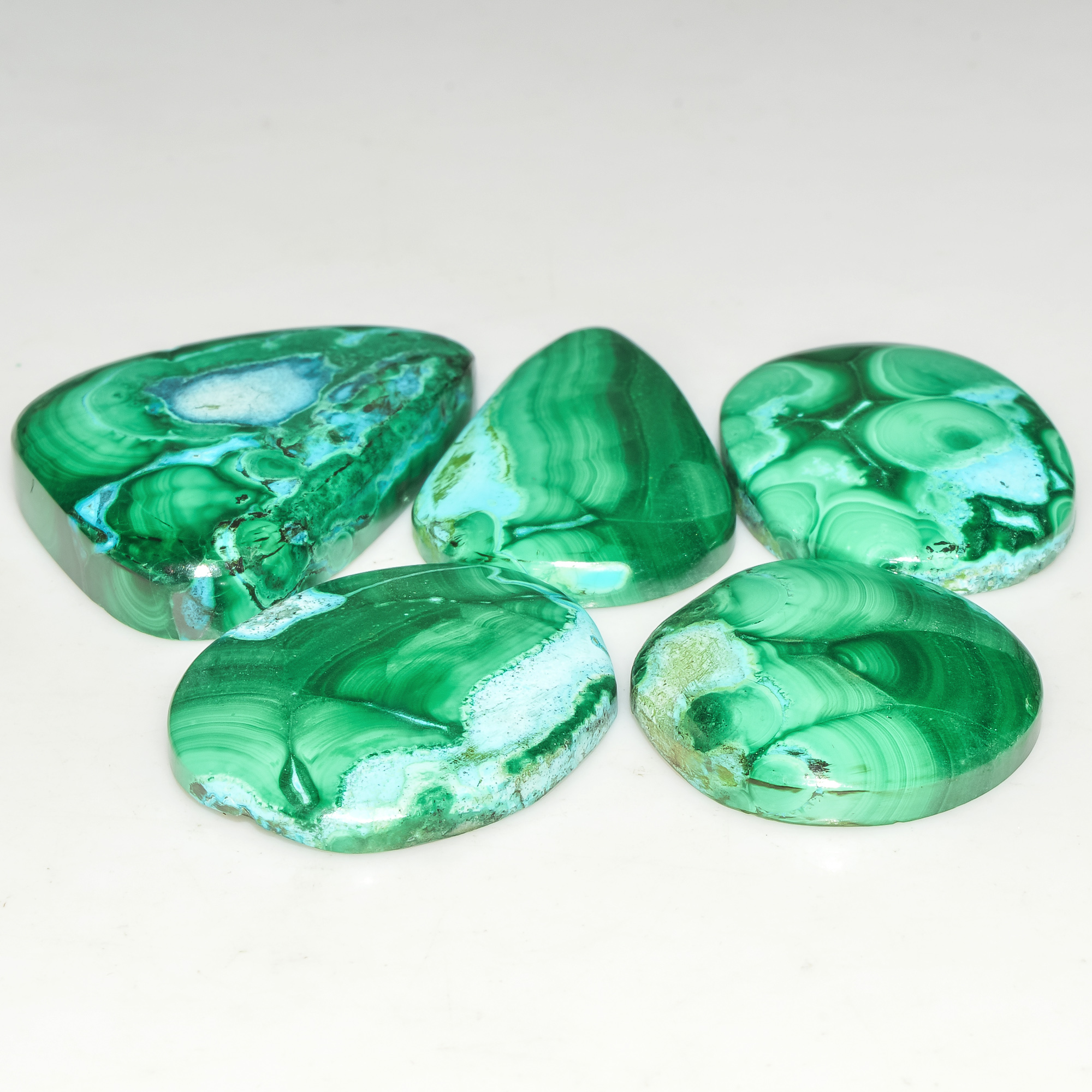 5 Pcs 198 Cts Malachite Gemstone Lot Natural Crystal For Healing and Reiki 35x24 21x21mm 18088