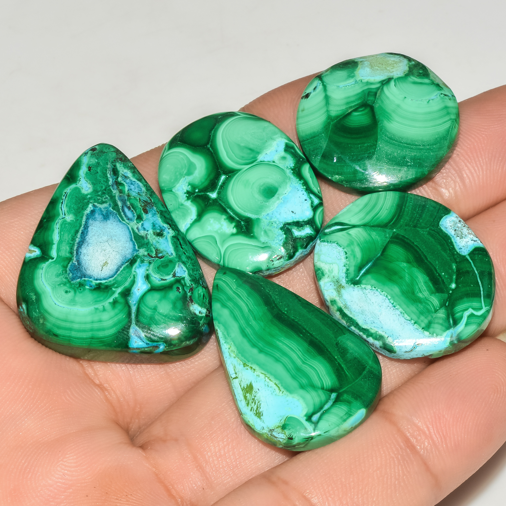 5 Pcs 198 Cts Malachite Gemstone Lot Natural Crystal For Healing and Reiki 35x24 21x21mm 18088