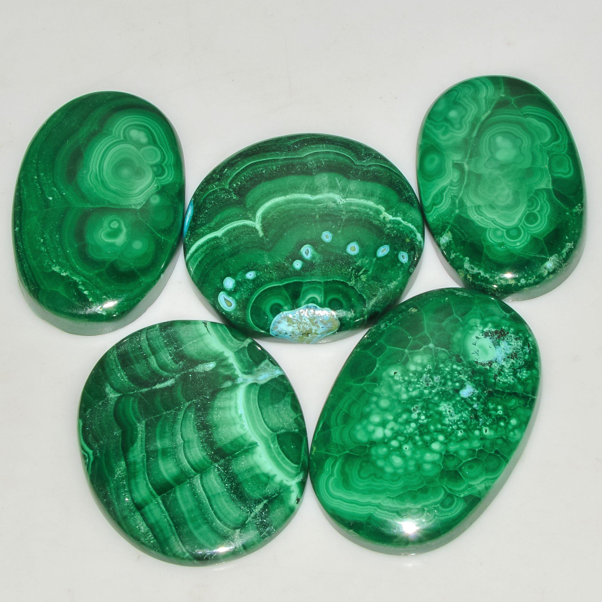5 Pcs 261 Cts Malachite Gemstone Lot Natural Crystal For Healing and Reiki 35x22 27x27mm 18089